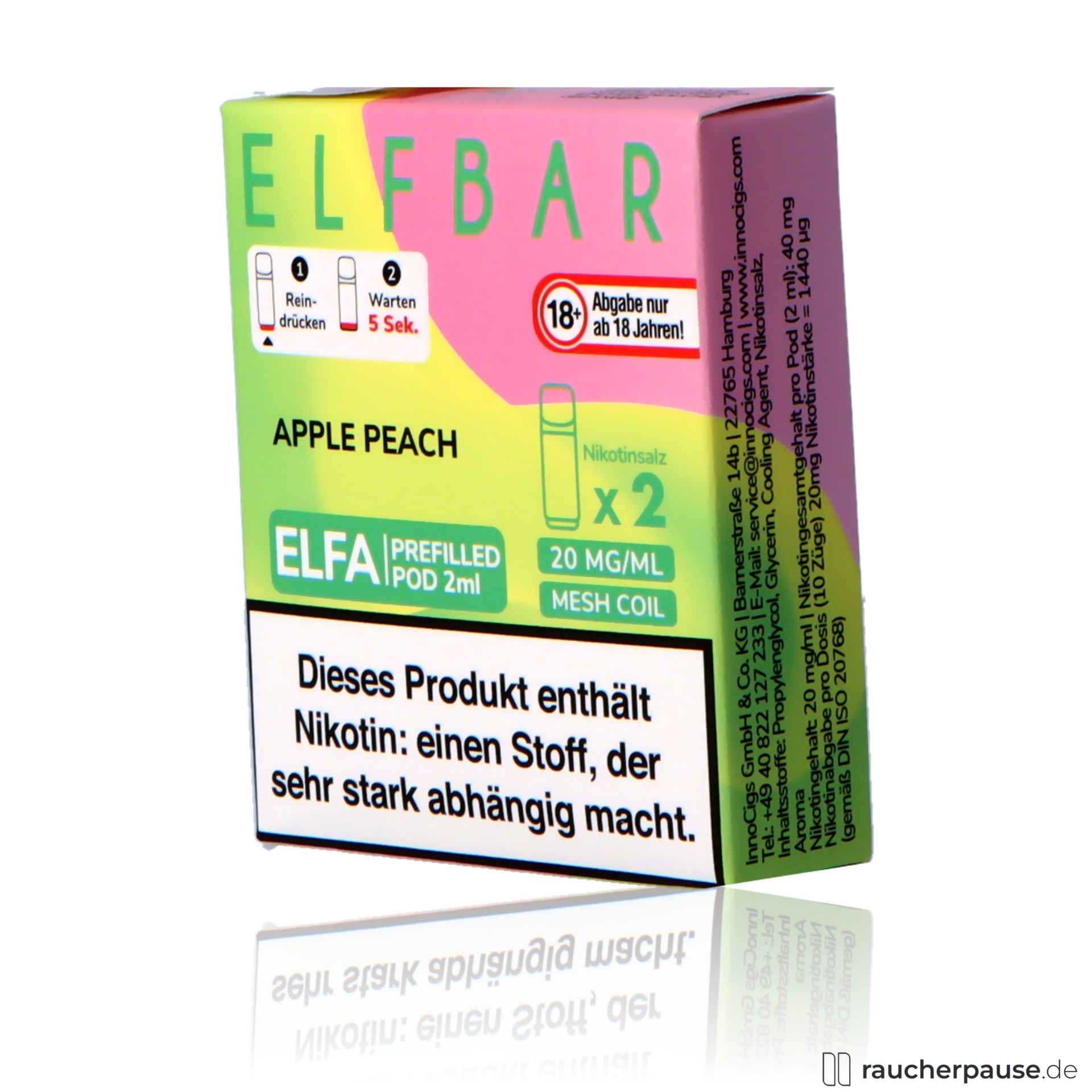 elfbar, elf bar elfa prefilled pods apple peach ml nikotin , packshot vorderseite