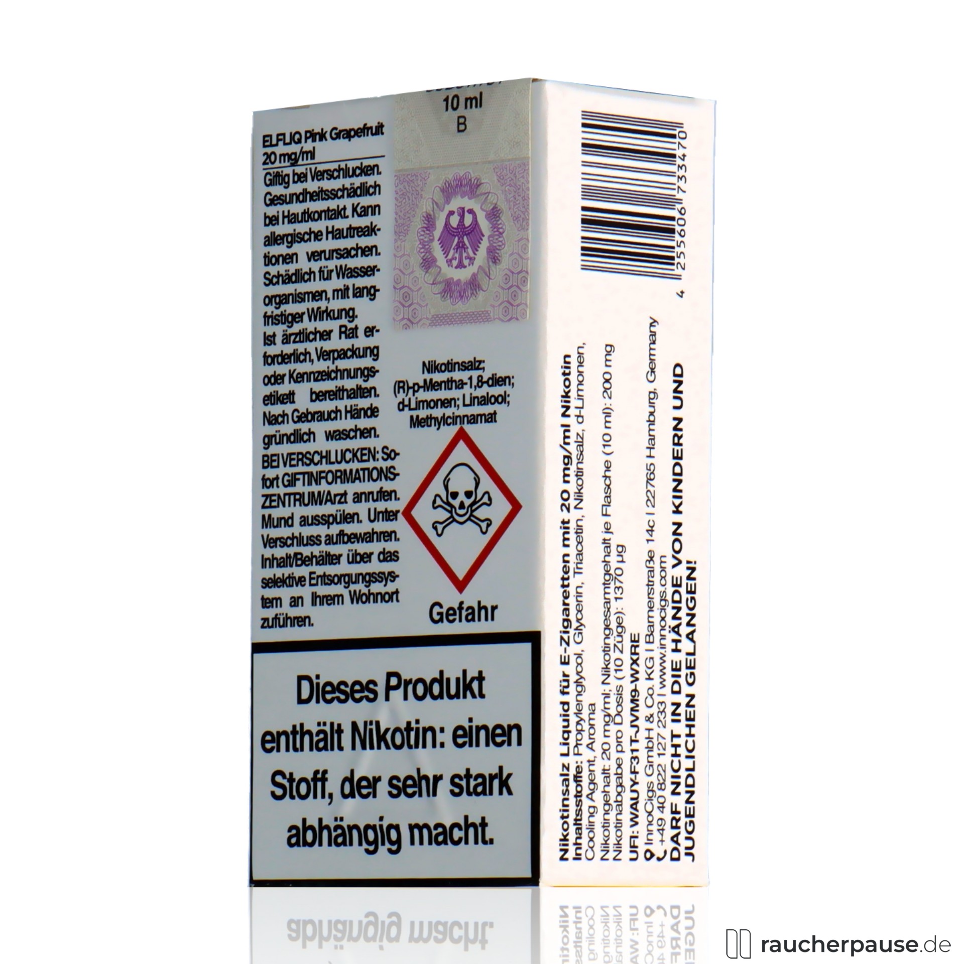 elfbar, elfliq by elf bar nikotinsalz liquid pink grapefruit ml nikotin , packshot hinterseite