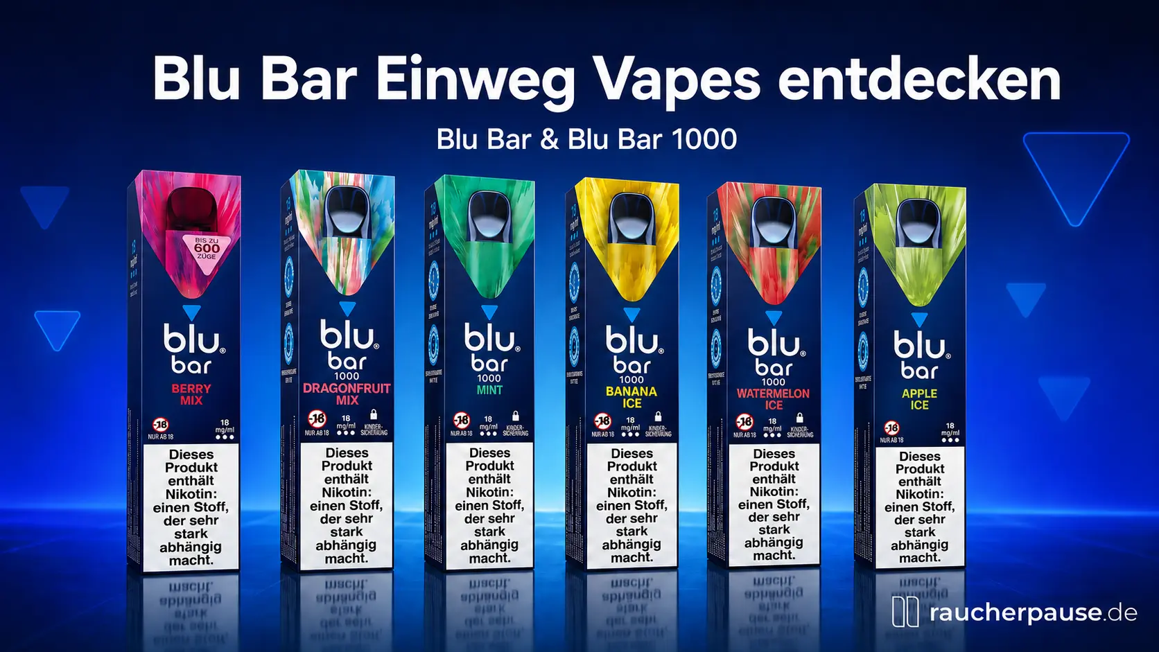 Blu Bar und Blu Bar 1000 Einweg Vapes in verschiedenen Geschmacksrichtungen