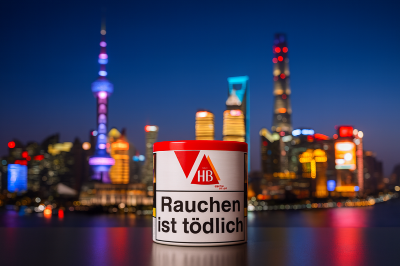 HB Tabak Dose vor der Shanghai Skyline