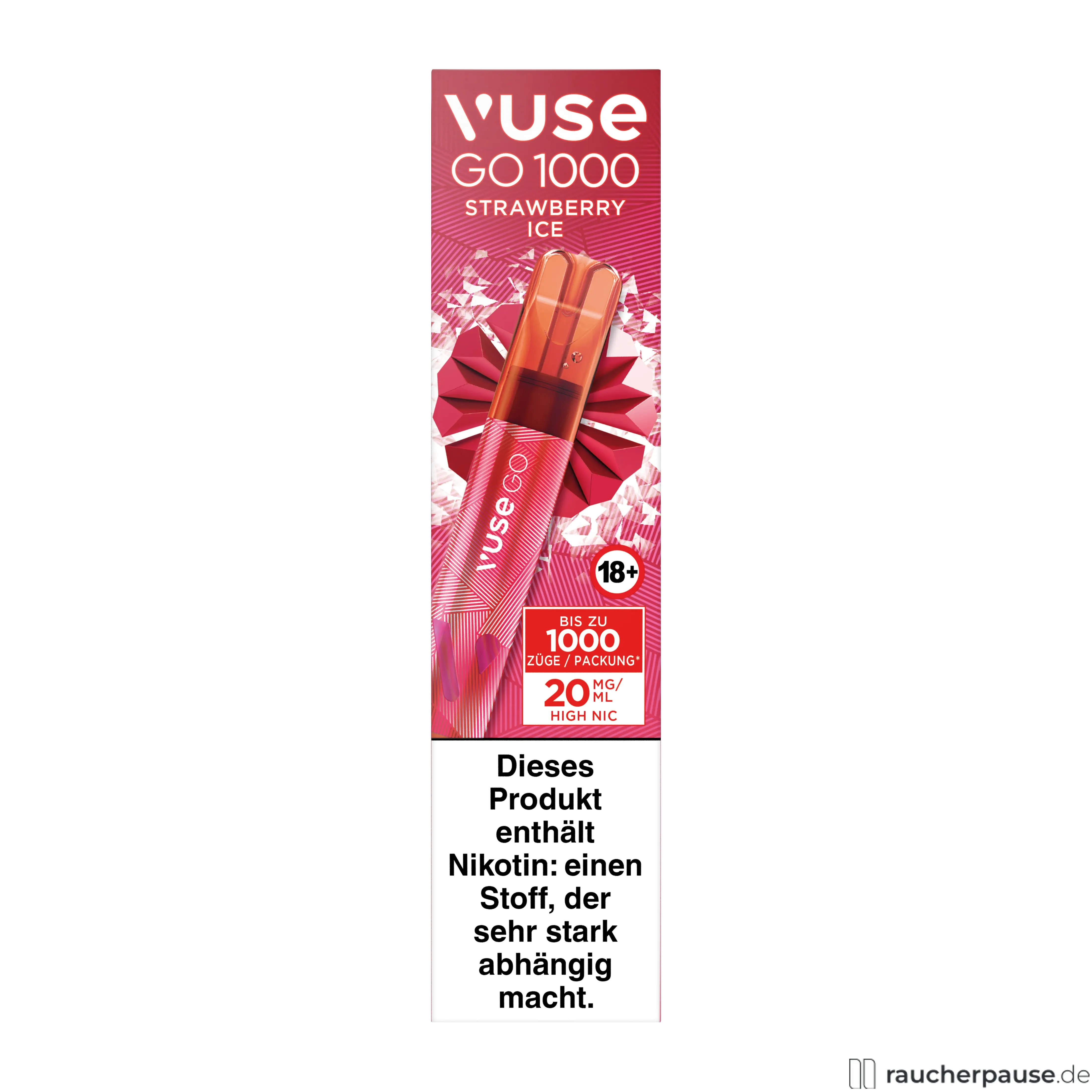 Vuse GO 1000 E-Shisha | Strawberry Ice | 20 mg/ml Nikotin | Einweg | 1000 Züge