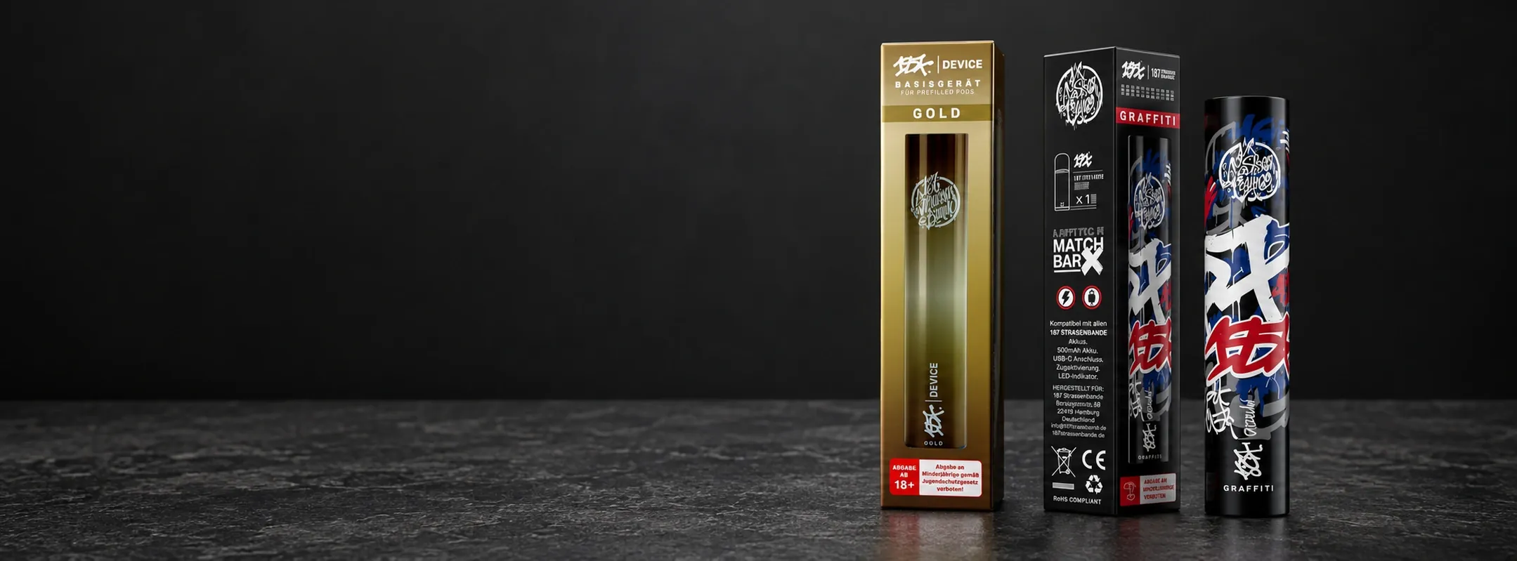 187 Strassenbande Vape Basisgeräte in Gold und Graffiti