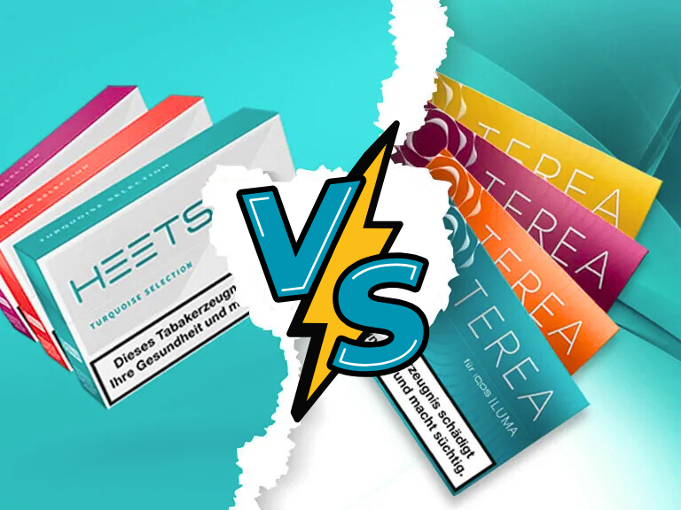 Heets vs. Terea Sticks mit Comic vs Logo