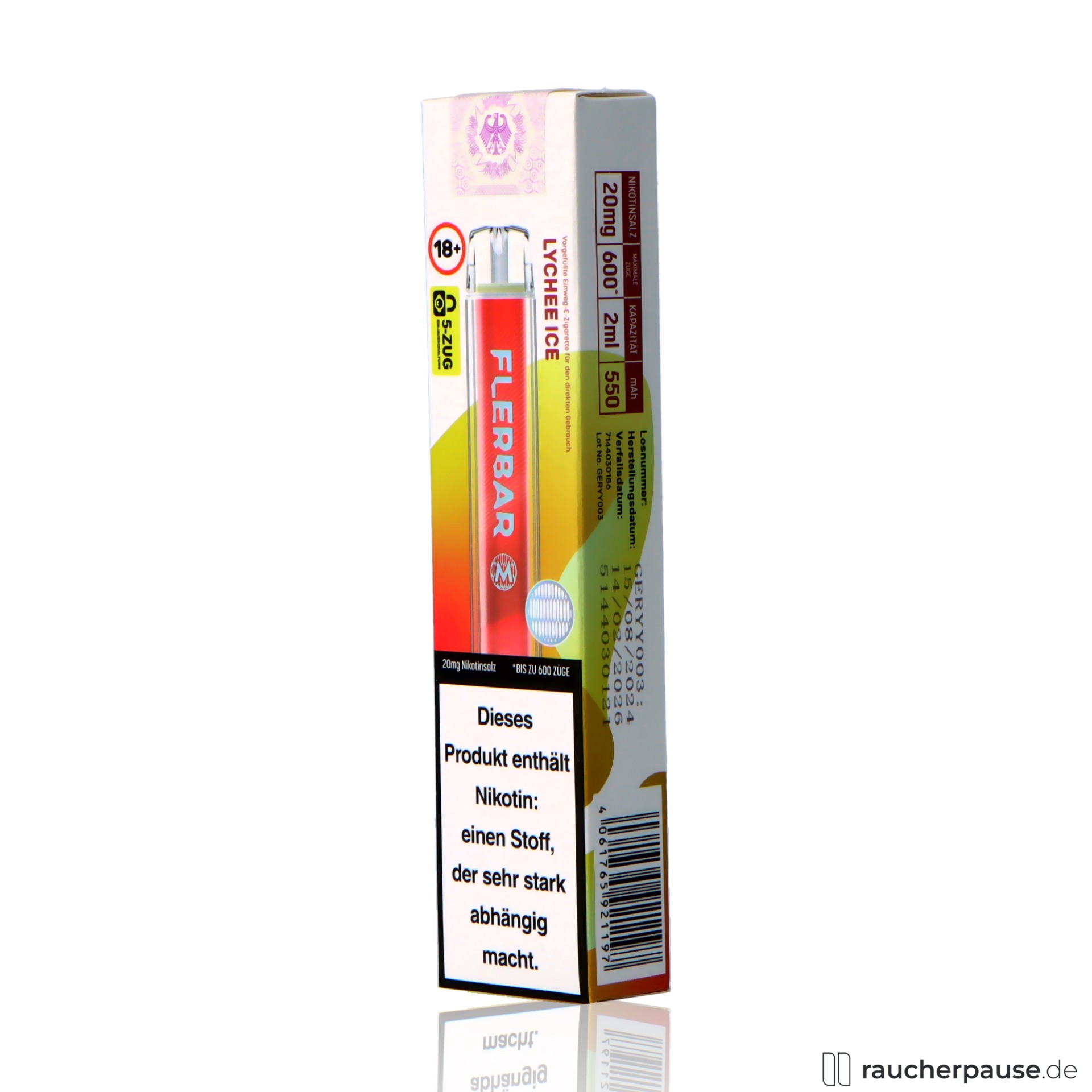 flerbar, flerbar einweg vape lychee ice zuege ml nikotin litschi ice , packshot vorderseite