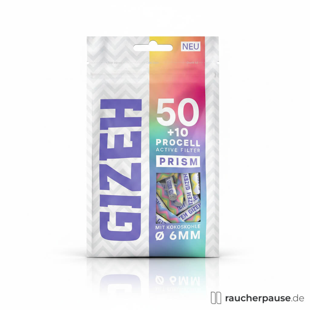 Gizeh ProCell Active Filter Prism 6 mm in transparenter Beutelverpackung mit buntem Regenbogenstreifen und blauer Marke auf der Vorderseite.