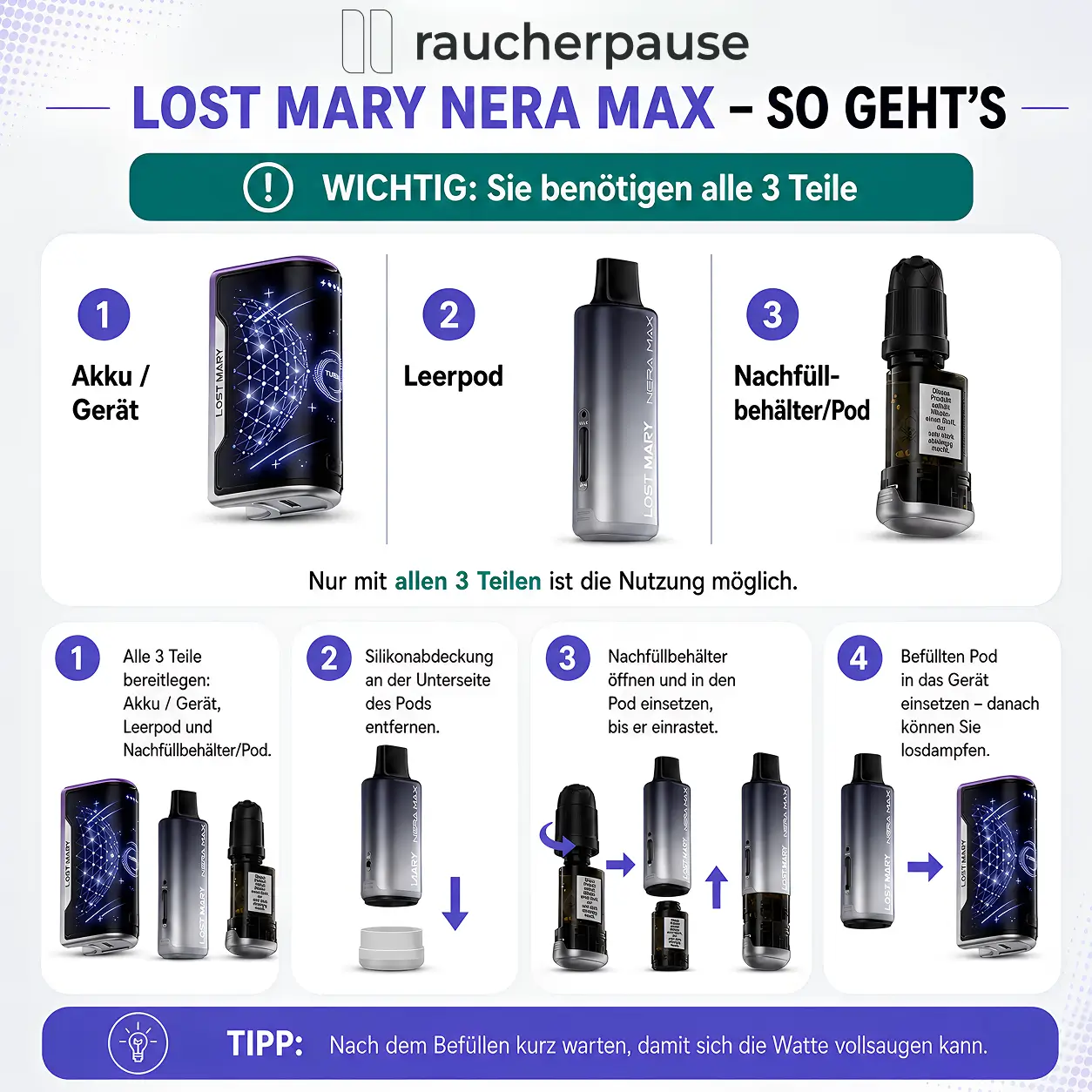 💥AKTION💥 Lost Mary Nera Starterdeal 🔥 Gerät + Leerpod + Nachfüllpod