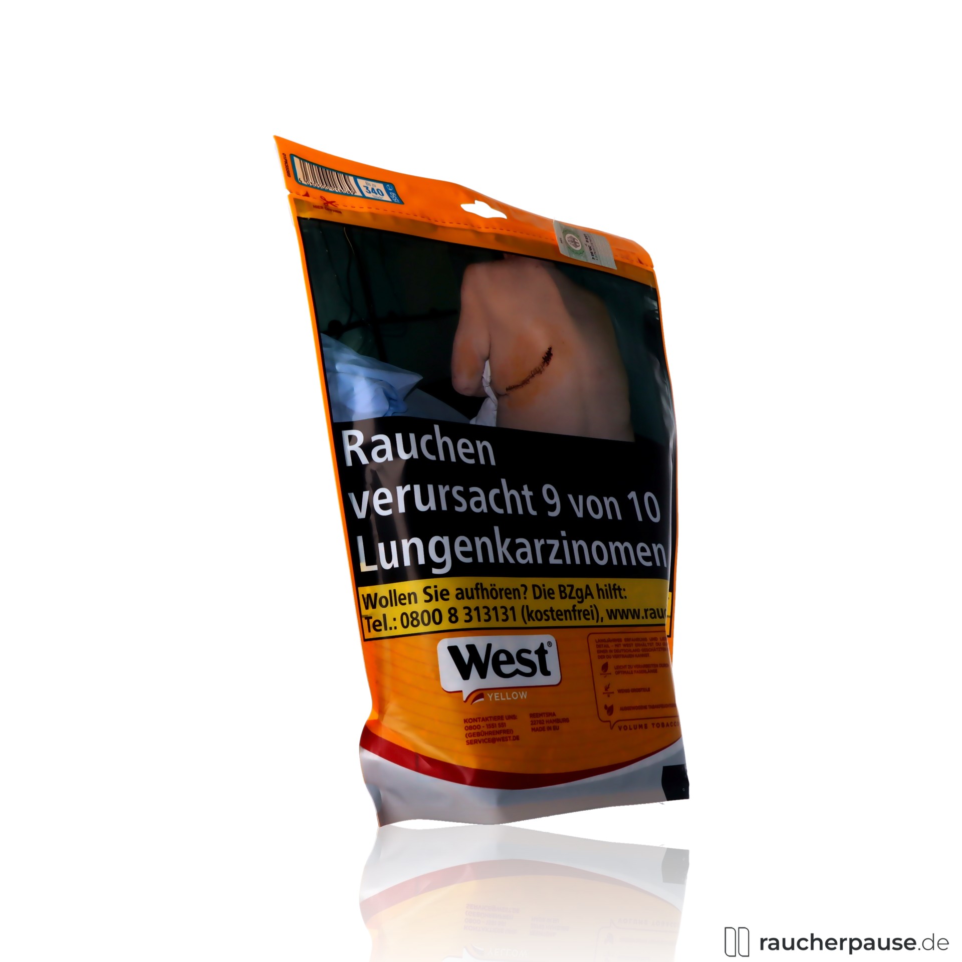 west yellow volumentabak jumbo beutel american blend aromatisch kraeftig , packshot vorderseite