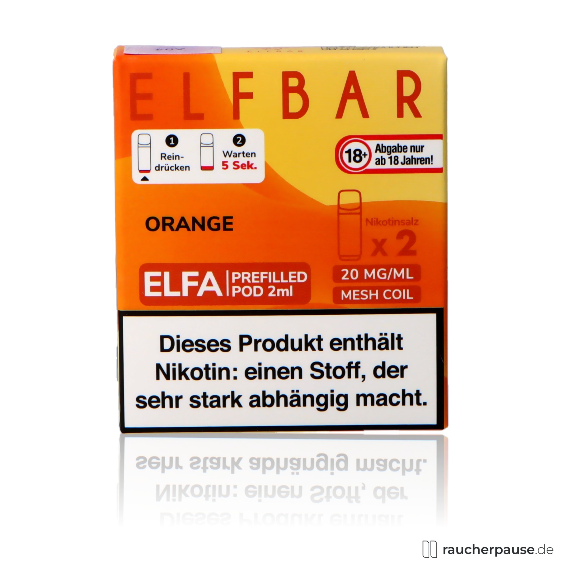 Elf Bar Elfa Prefilled Pods Orange | 20mg/ml Nikotin | 2x2ml elfbar, elf bar elfa prefilled pods orange ml nikotin, packshot hinterseite