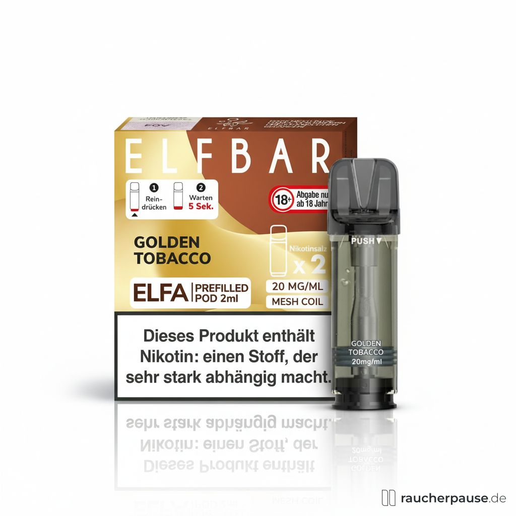ELFBAR ELFA Golden Tobacco Pods | 20mg Nikotin | 2er Pack | Mesh-Coil Technologie | Einsteigerfreundlich | Austauschbare Vape Pods