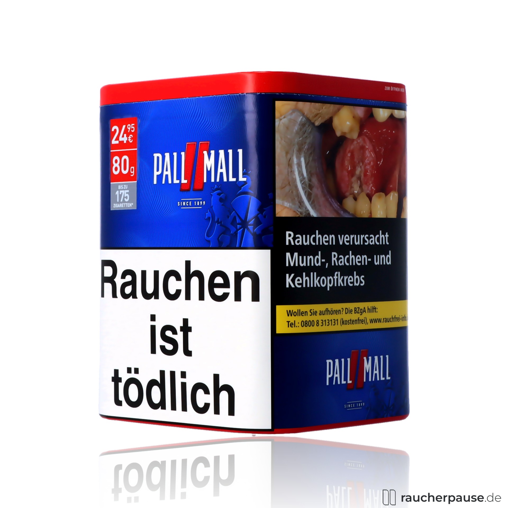 pall mall authentic red xxl volumentabak 80g dose ohne konservierungsstoffe , packshot seitlich