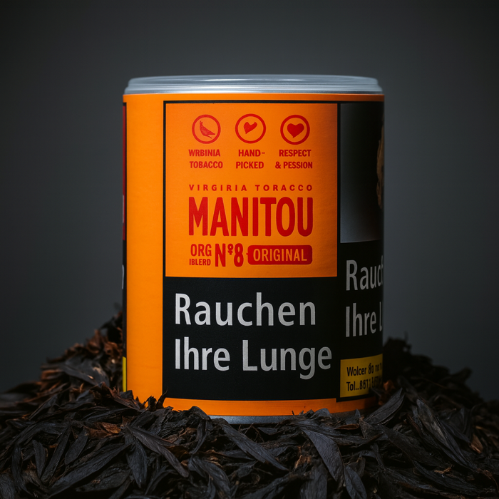 Manitou Tabak No. 8 Dose auf schwarzen Federn