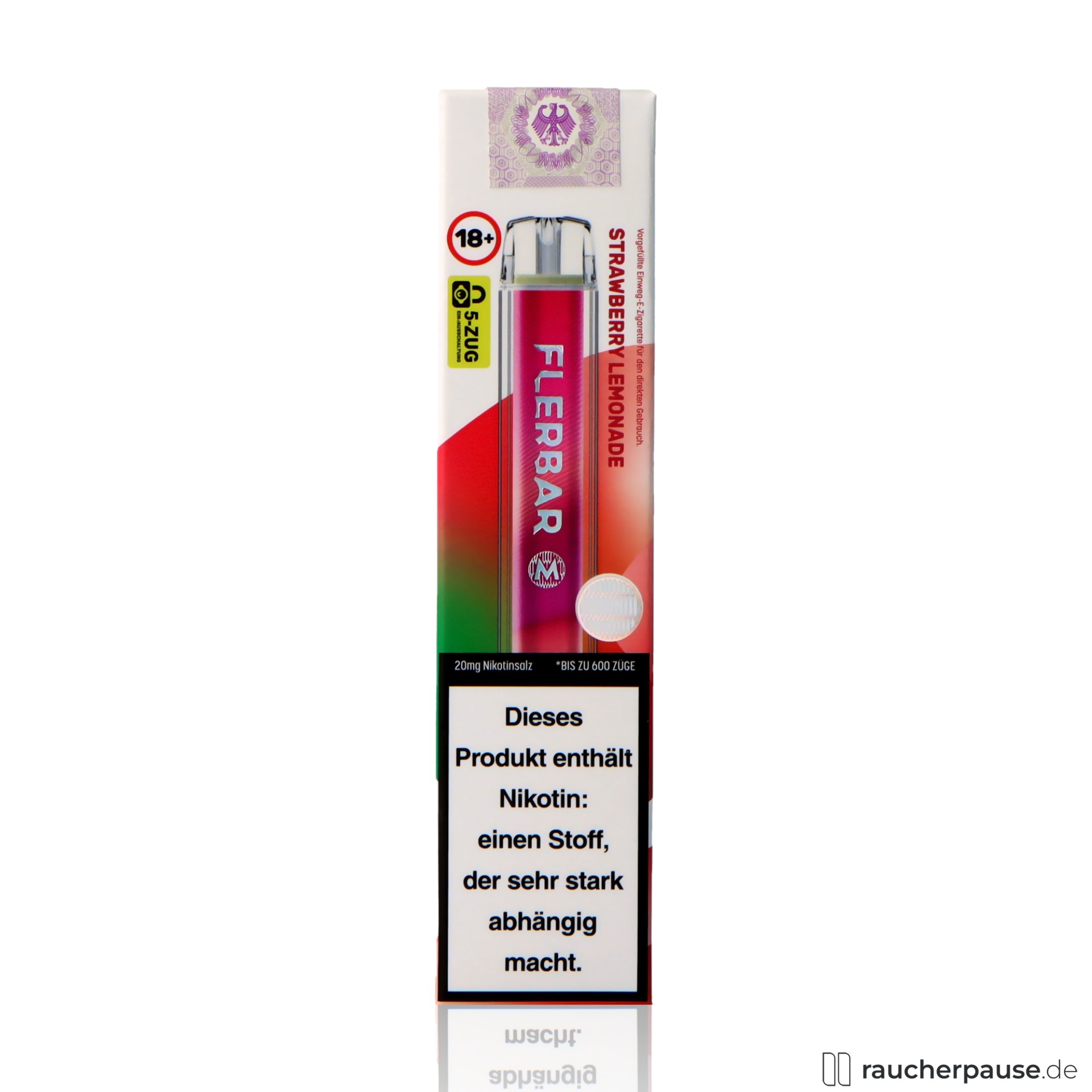 flerbar, flerbar einweg vape strawberry lemonade zuege ml nikotin erdbeer limonade , packshot hinterseite