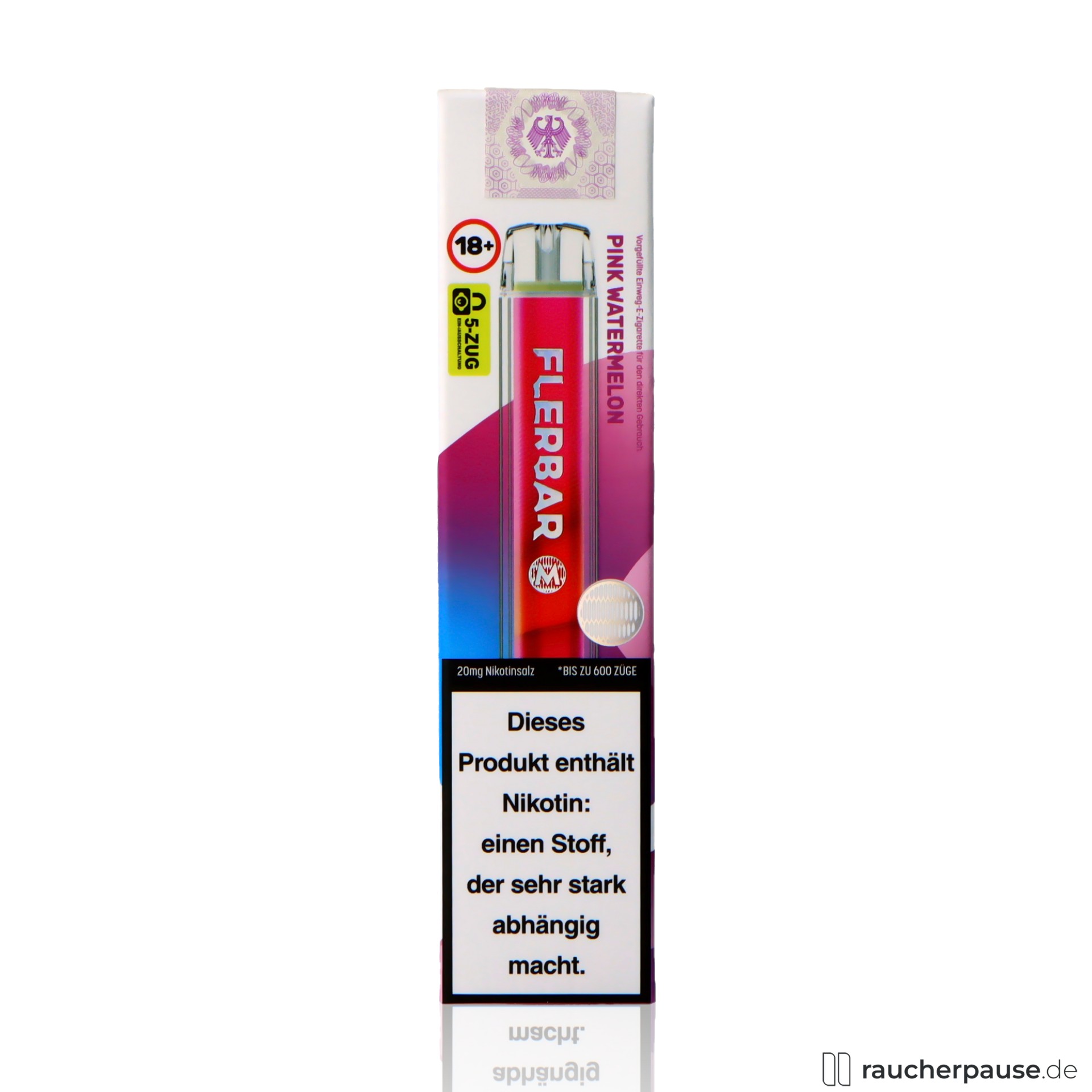 flerbar, flerbar einweg vape pink watermelon zuege ml nikotin wassermelone , packshot vorderseite