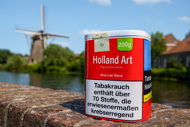 Holland Art Tabak Dose an einer Gracht mit einer Mühle im Hintergrund