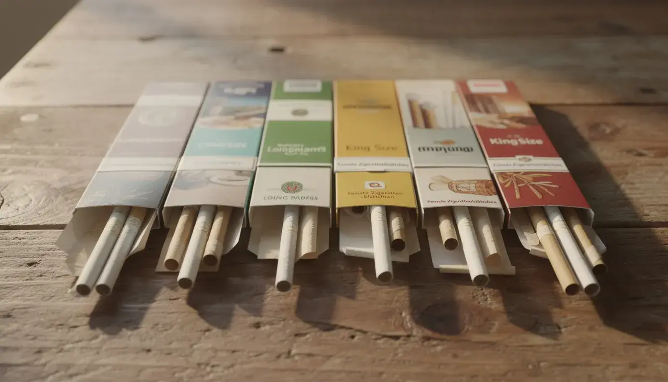 Verschiedene Long Papes in bunten Verpackungen auf einem Holztisch