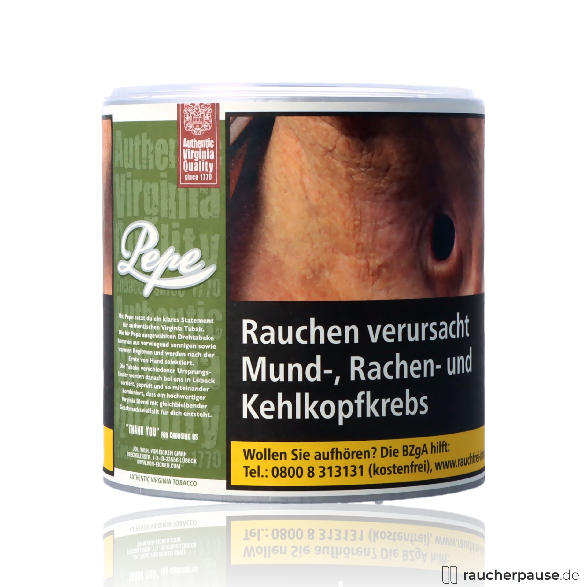 rich green tabak 80g dose virginia ohne zusatzstoffe , packshot hinterseite