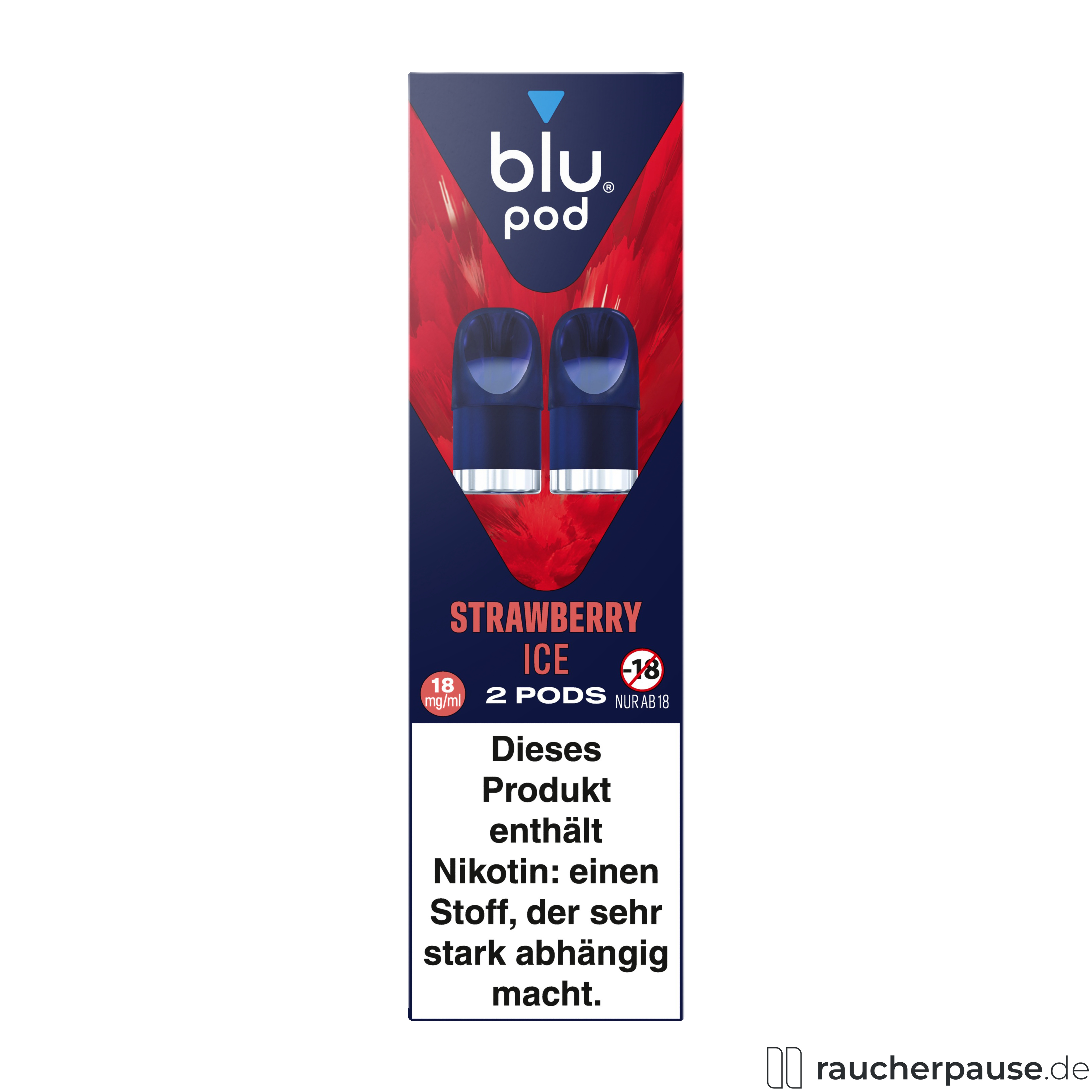 Blu Pod Strawberry Ice 18mg/ml Nikotin | 2 Pods | Kompatibel mit Blu Bar Kit E-Zigarette blu, blu pod strawberry ice , packshot hinterseite