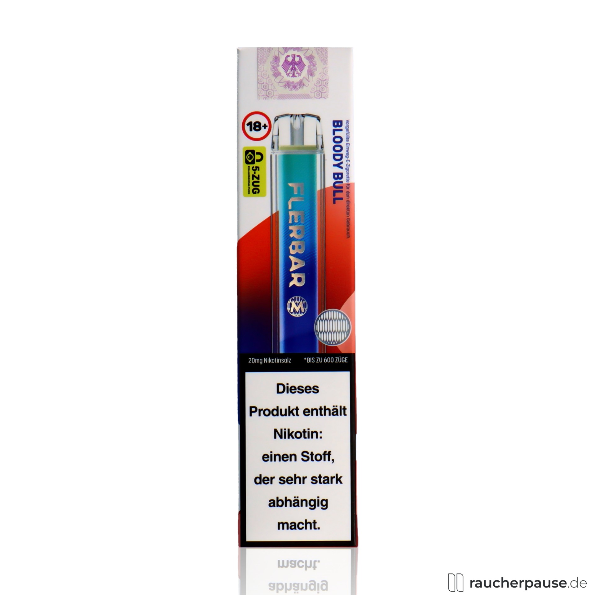flerbar, flerbar einweg vape bloody bull zuege ml nikotin energy drink geschmack , packshot vorderseite