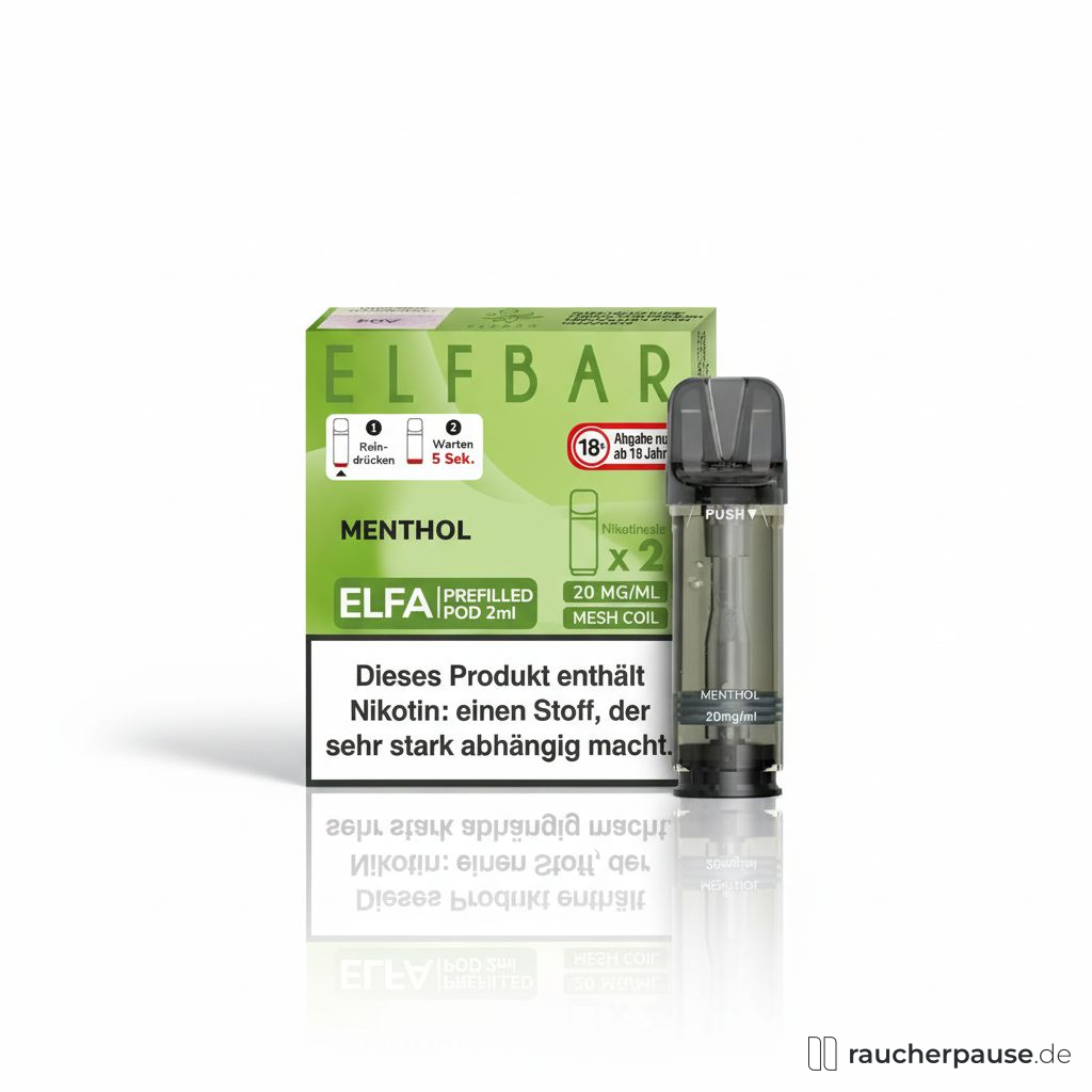 ELFBAR ELFA Menthol Pods 20mg Nikotinsalz | 2er Pack | Frische Minze & Menthol Geschmack | Einsteigerfreundlich | USB-C aufladbar