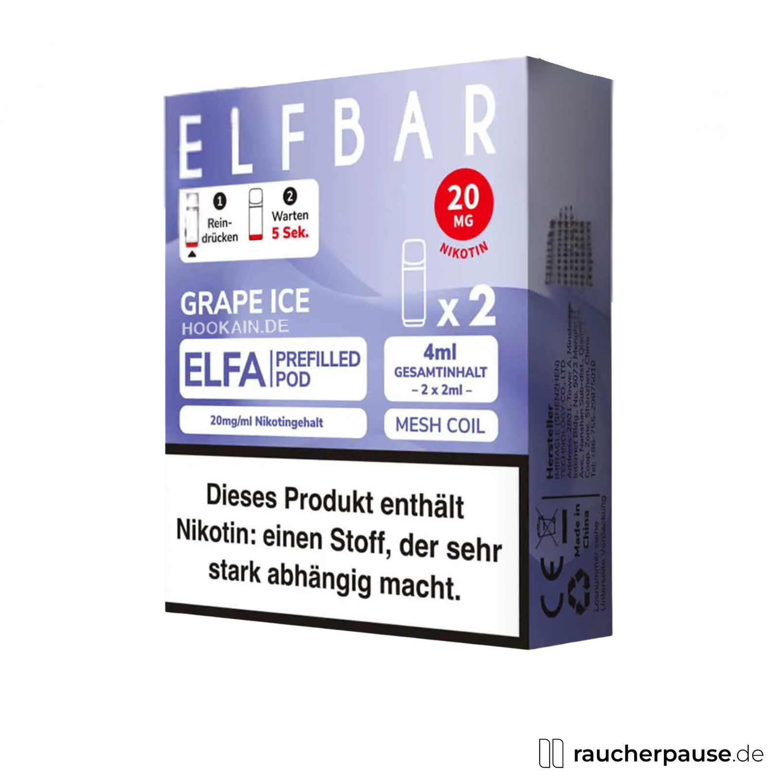 Elf Bar Elfa Prefilled Pods Grape Ice | 20 mg/ml | 2x2ml Elf Bar Elfa Prefilled Pods Grape Ice | 20 mg/ml | 2x2ml