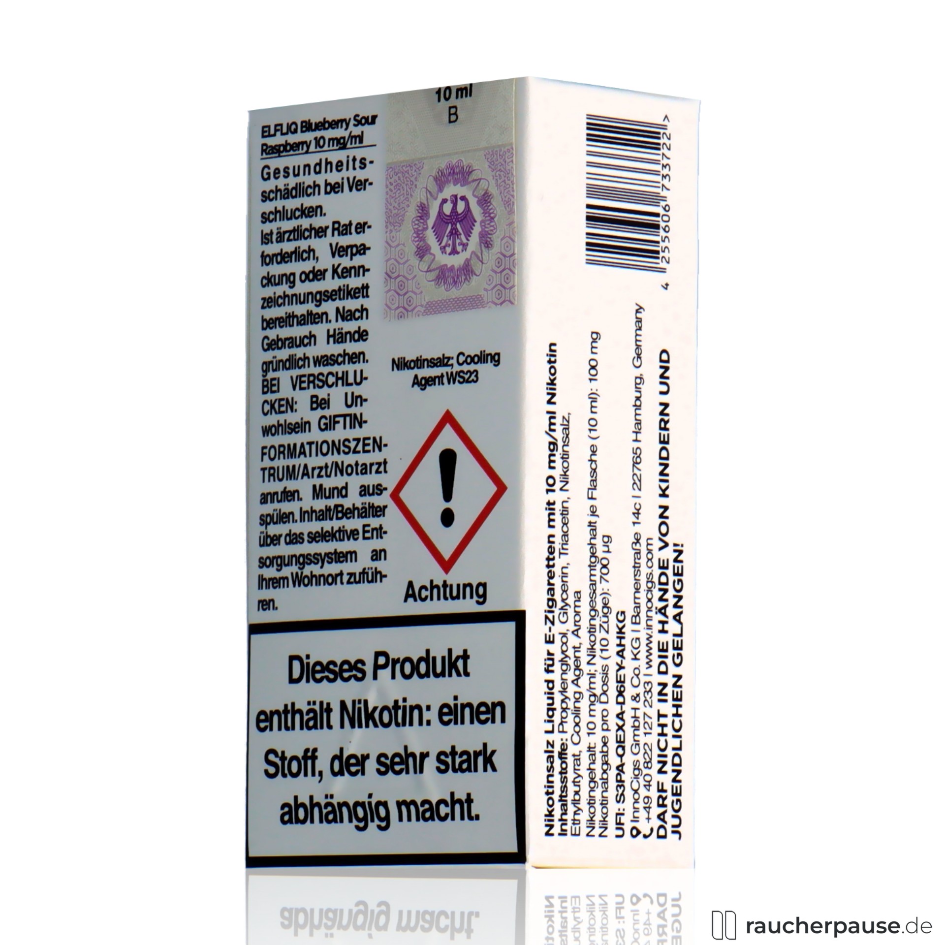elfbar, elfliq by elf bar nikotinsalz liquid blueberry sour raspberry ml nikotin , packshot hinterseite