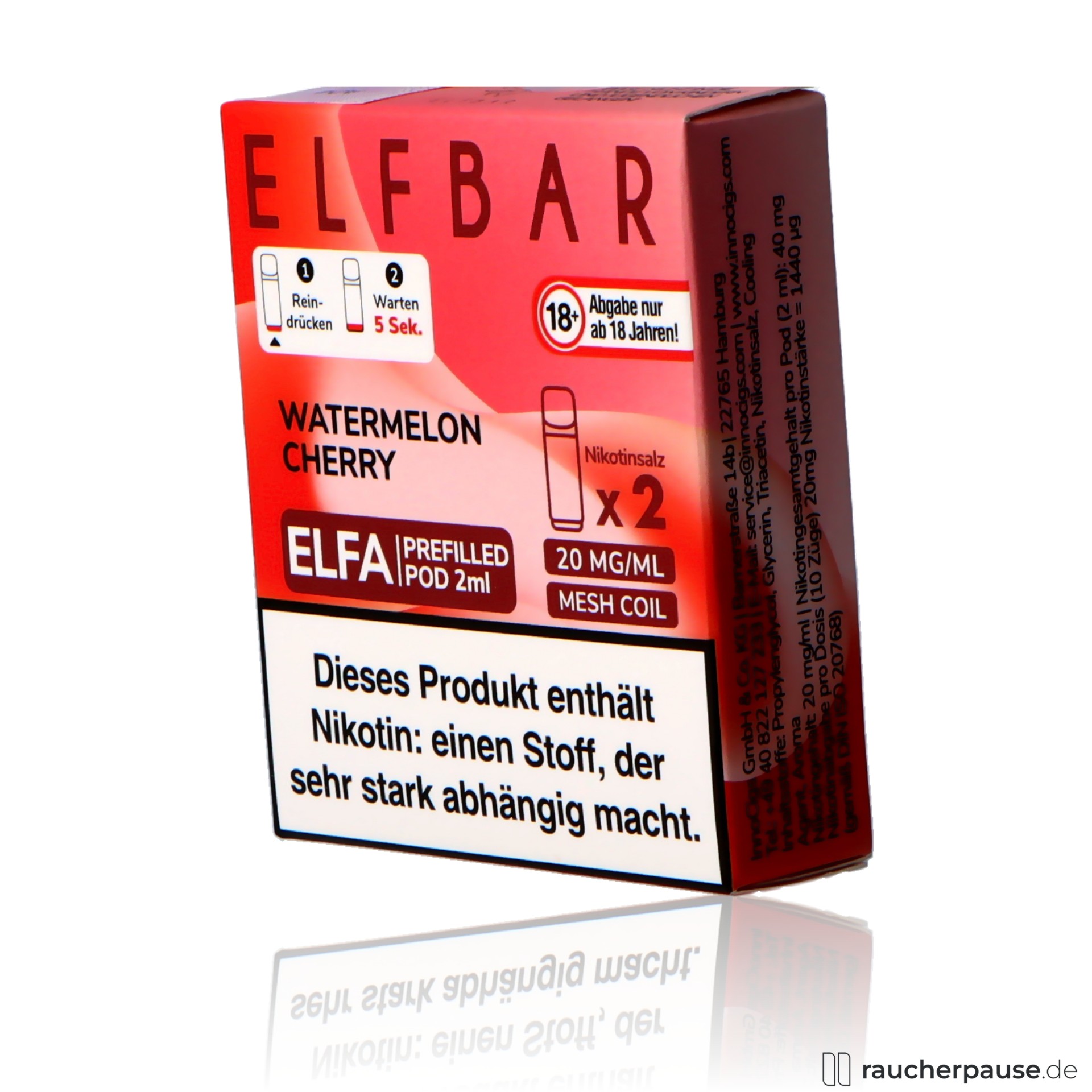 elfbar, elf bar elfa prefilled pods watermelon cherry ml nikotin, packshot hinterseite