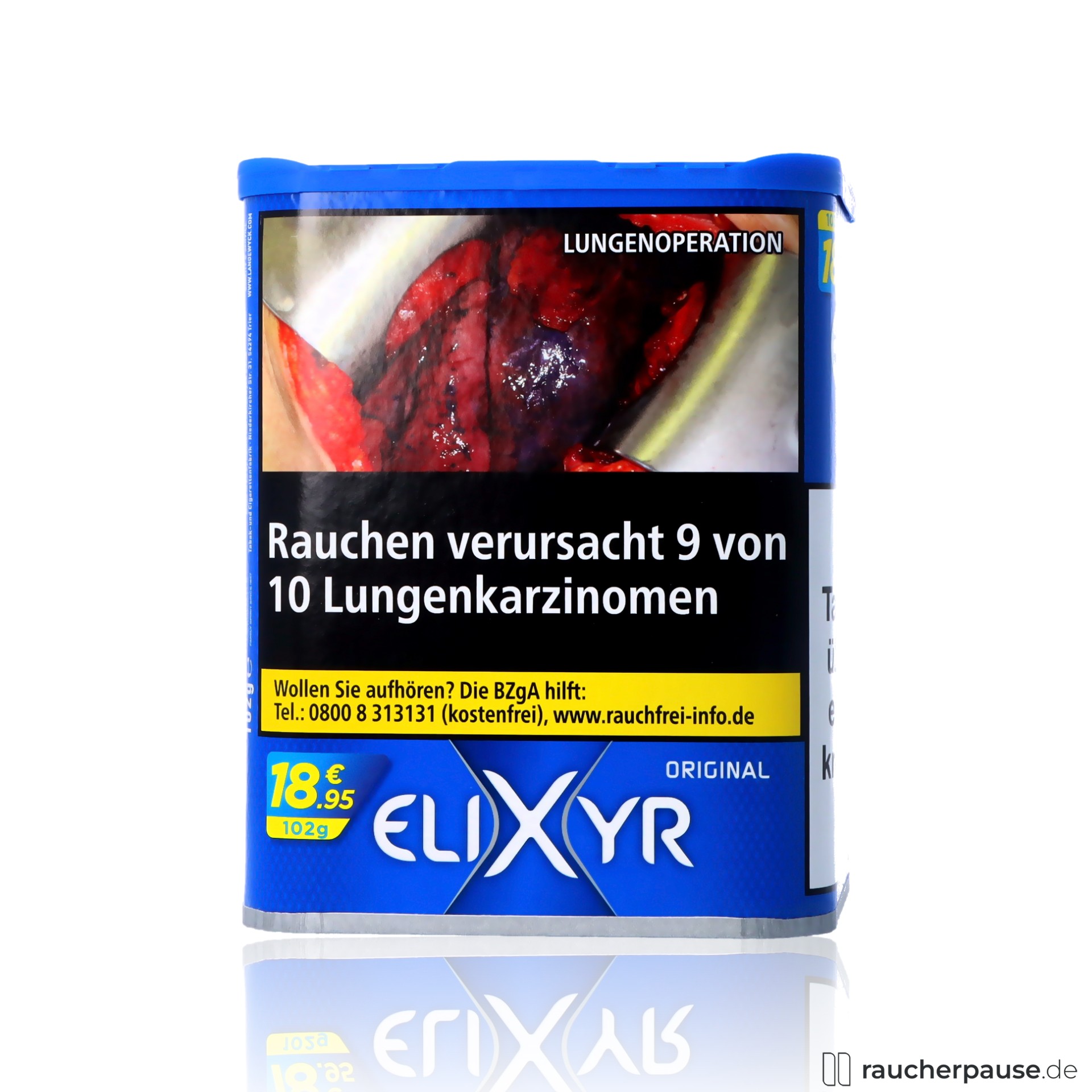 elixyr blue tabak dose american blend ohne zusaetze milder genuss , packshot seitlich