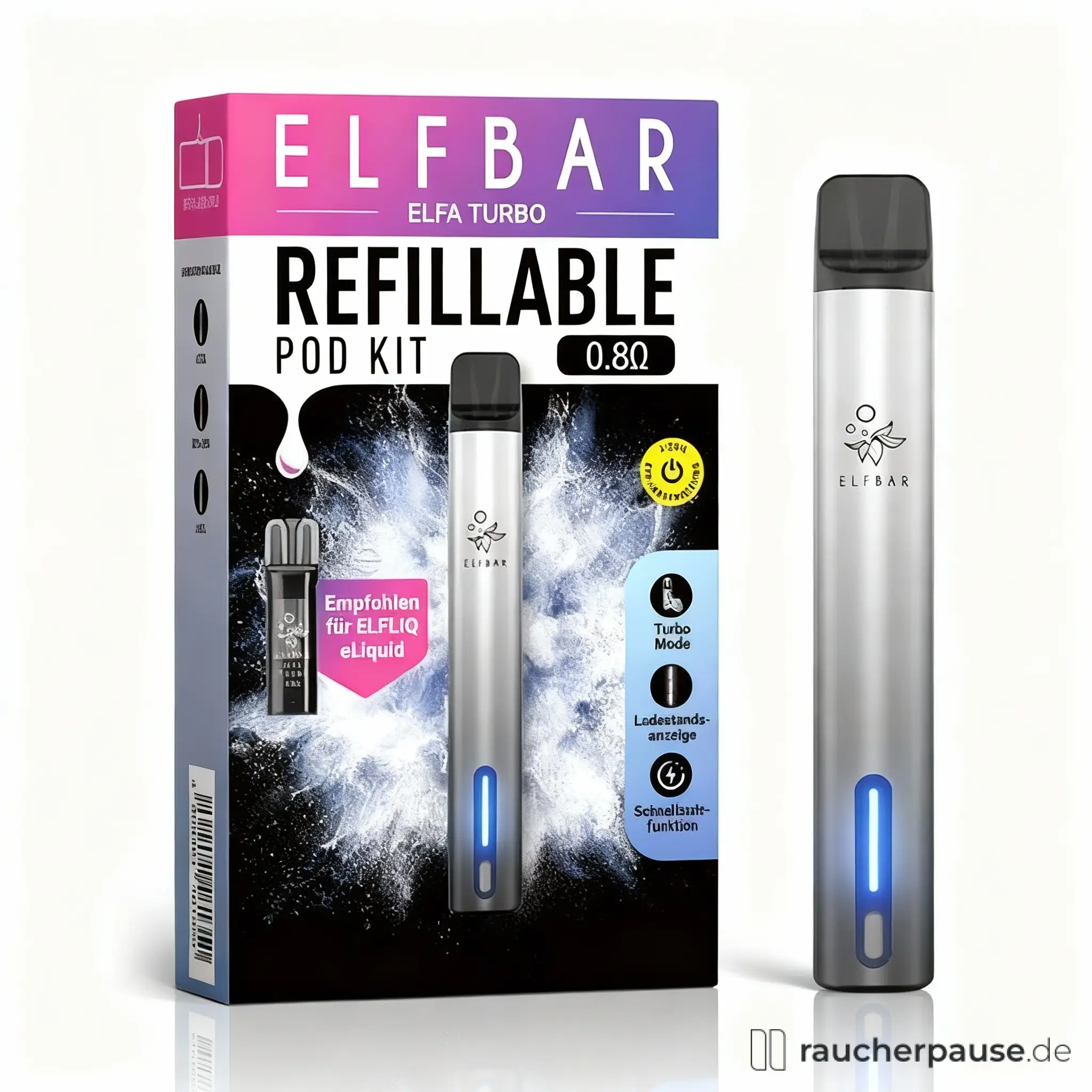 Elfbar ELFA TURBO Pod Kit Aurora Black | Kompaktes Vape Pen Design | 550 mAh Akku | Turbo & Durable Modi