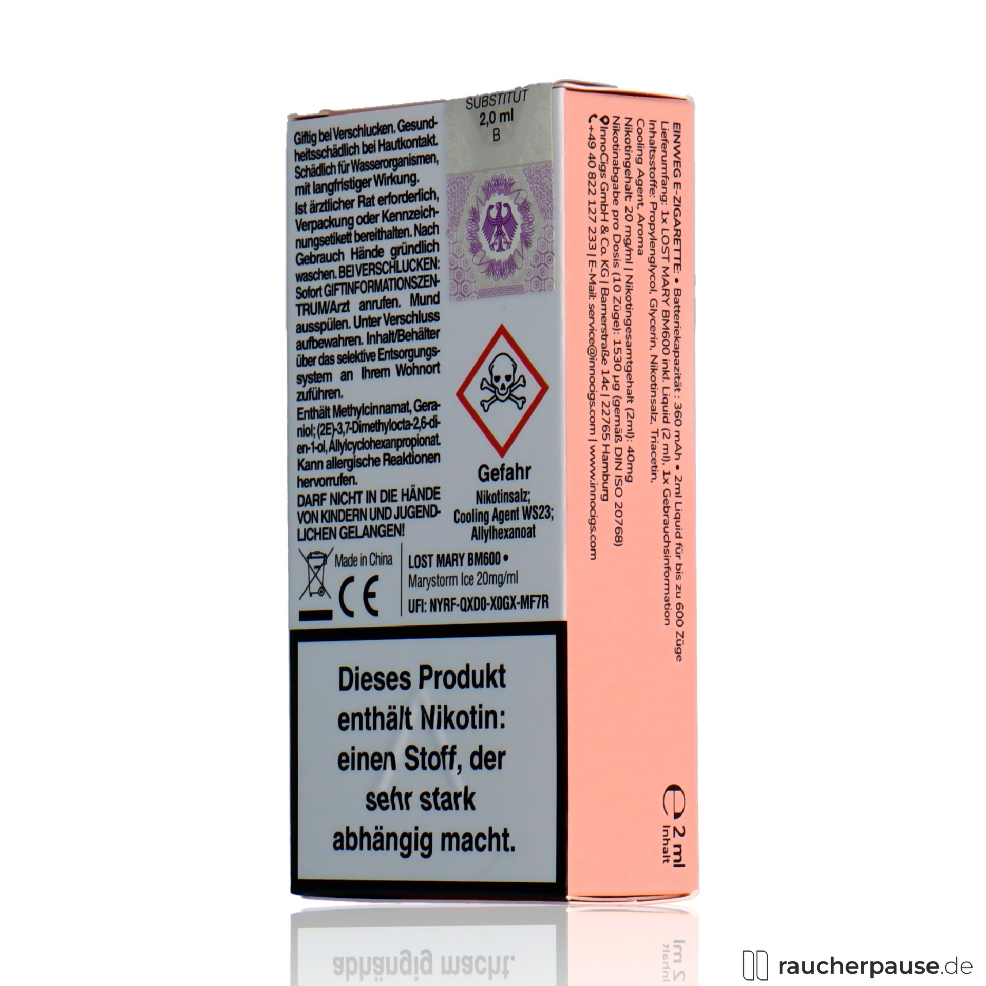 lost mary, lost mary einweg e zigarette marygy ice ml nikotin zuege, packshot vorderseite