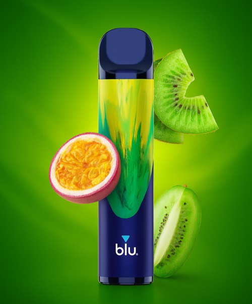 blue Vape Sorte passionfruit und kiwi, mit applikationen von früchten