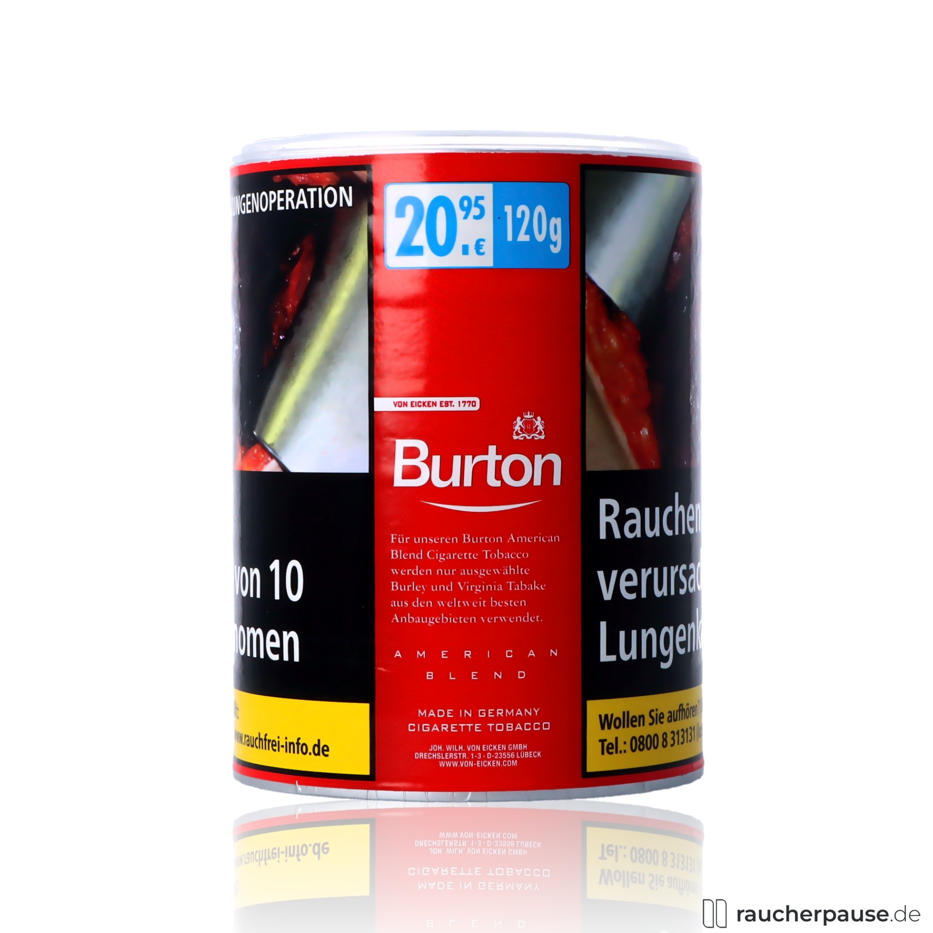 Burton Original Red Tabak | Feinschnitt | 120g Dose | Würziges Aroma
