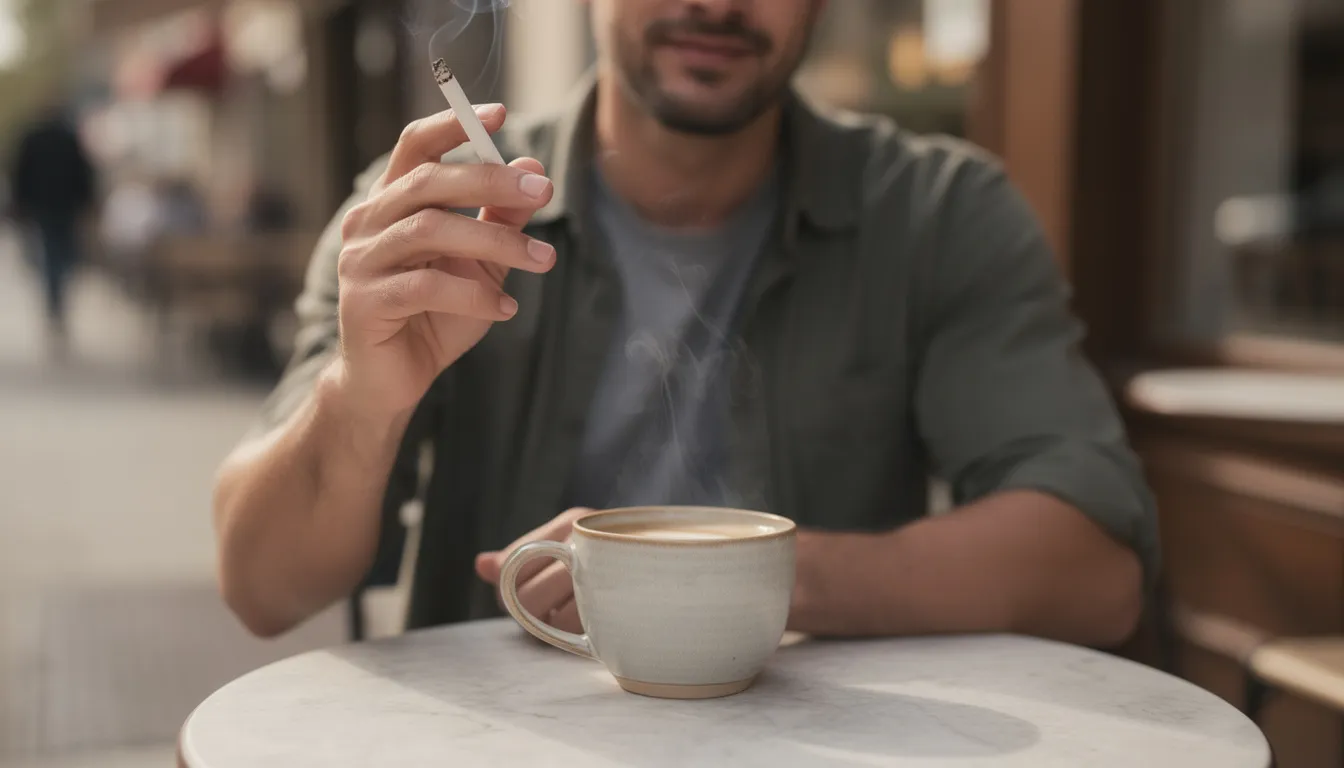 Mann mit Zigarette und Kaffee 