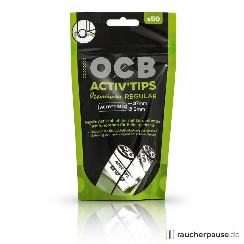 OCB Activ'Tips Premium Regular 8 mm | 50 Stück | Aktivkohlefilter mit Keramikkappen