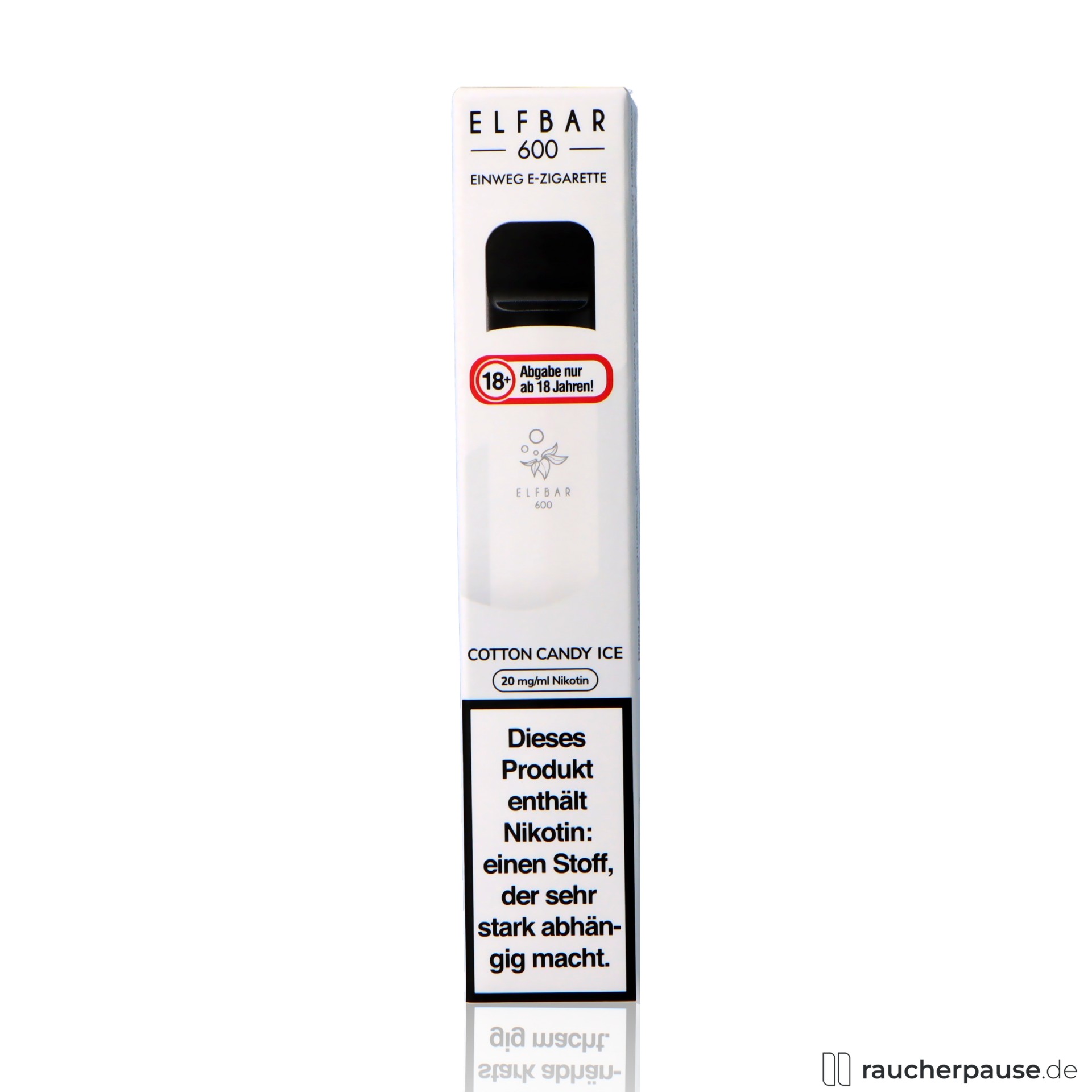 ELFBAR E-Shisha Cotton Candy Ice | 20mg/ml Nikotin | Einweg E-Zigarette | Zuckerwatte & Ice elfbar, elfbar e shisha cotton candy ice ml nikotin einweg e zigarette zuckerwatte ice, packshot seitlich