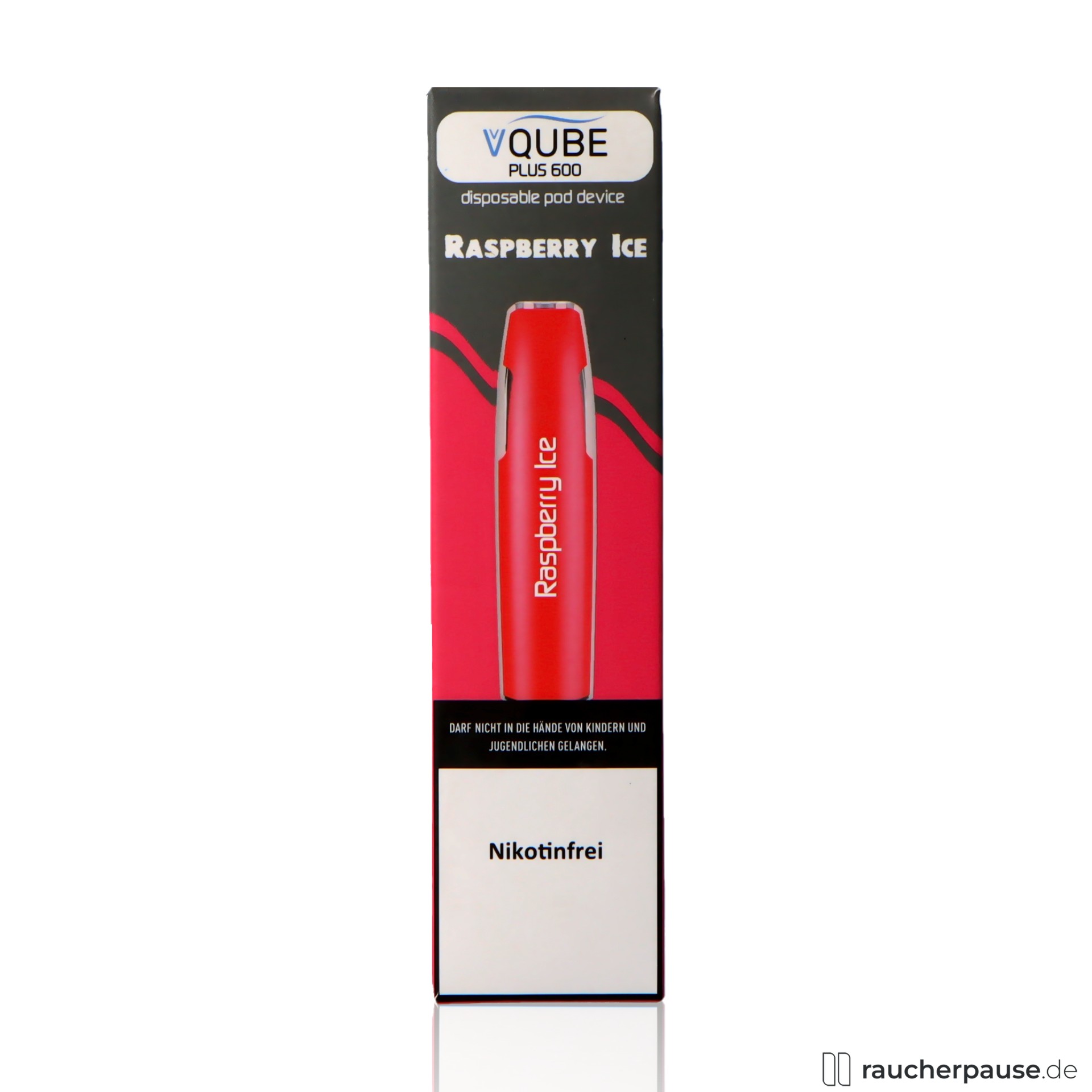 vqube, vqube e shisha raspberry ice 0mg nikotin max zuege himbeere ice , packshot vorderseite