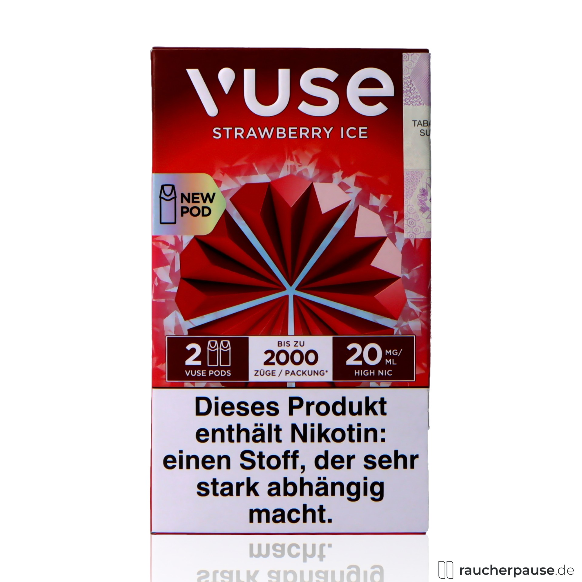 Vuse Pods Strawberry Ice | 20 mg/ml Nikotin | 2 Pods | Erdbeere & Ice vuse, vuse pods strawberry ice ml nikotin pods erdbeere ice , packshot vorderseite