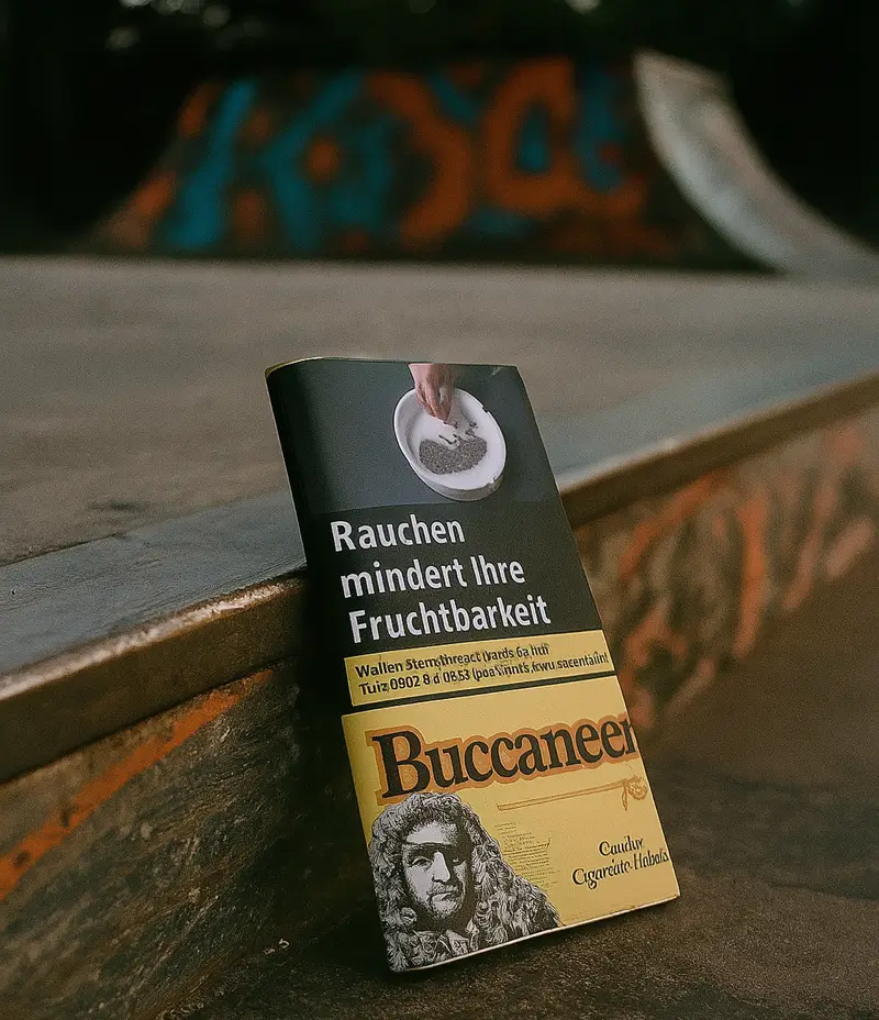 Buccaneer Tabak Packung auf einem Skaterpark