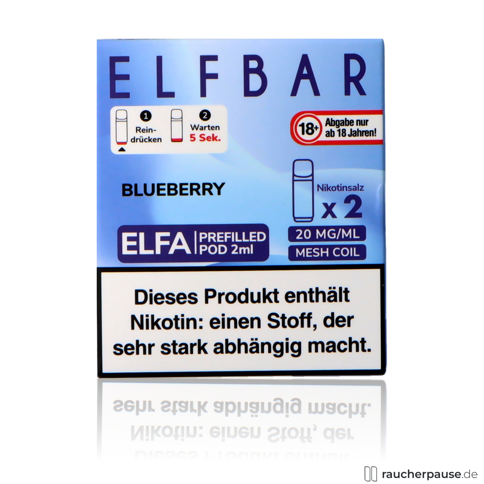 elfbar, elf bar elfa prefilled pods blueberry ml nikotin, packshot hinterseite