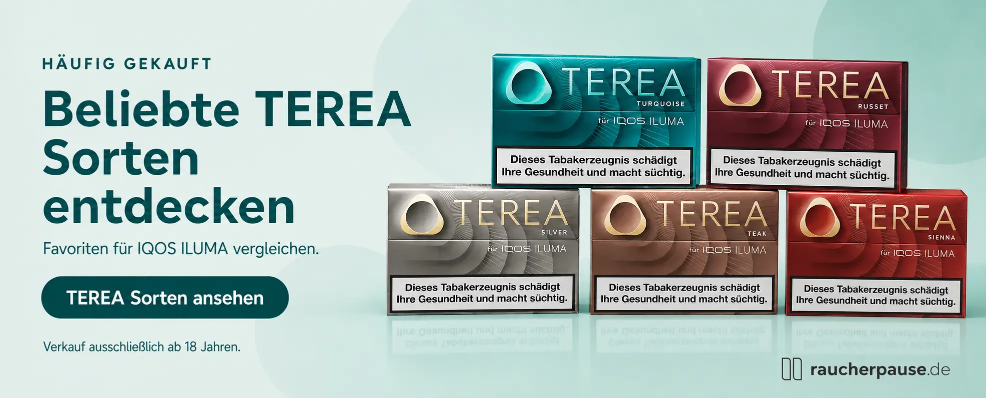 Beliebte TEREA Sorten für IQOS ILUMA: Turquoise, Russet, Silver, Teak und Sienna