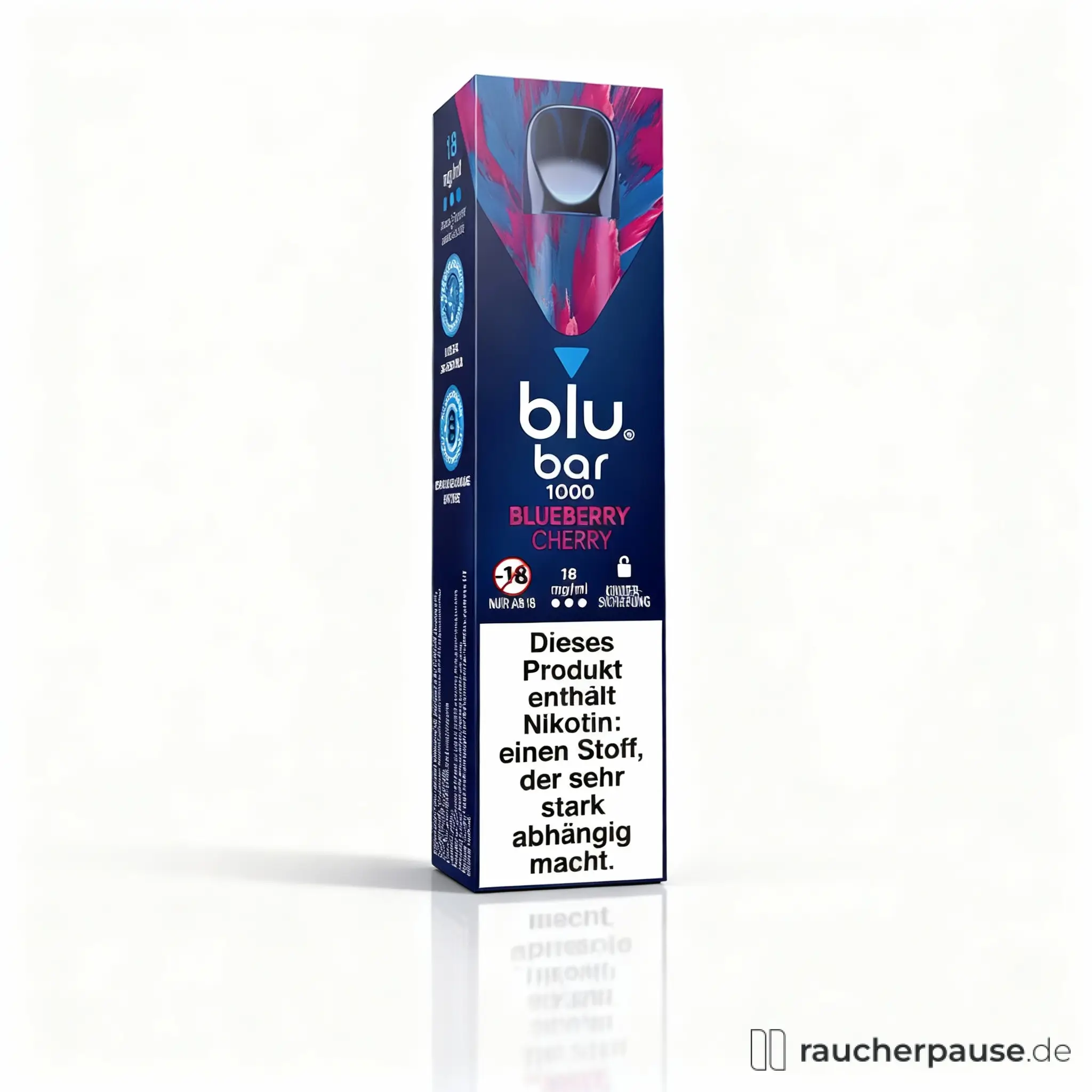 blu bar 1000 Einweg E-Zigarette Blueberry Cherry | 18 mg Nikotin | Fruchtiger Genuss für unterwegs | Bis zu 1000 Züge