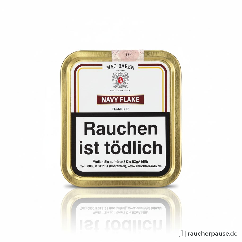 Mac Baren Navy Flake Pfeifentabak | 50g Dose | Burley, Virginia, Cavendish | Naturbelassen, leicht süßlich