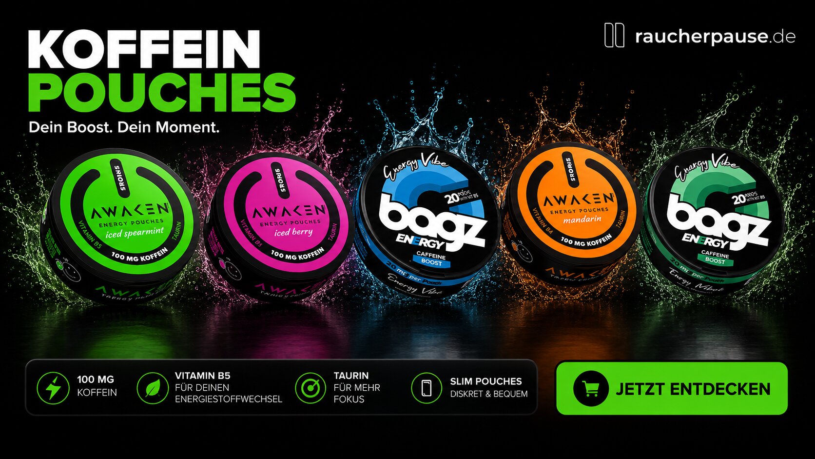 Koffein Pouches von Awaken und BAGZ Energy bei raucherpause.de entdecken