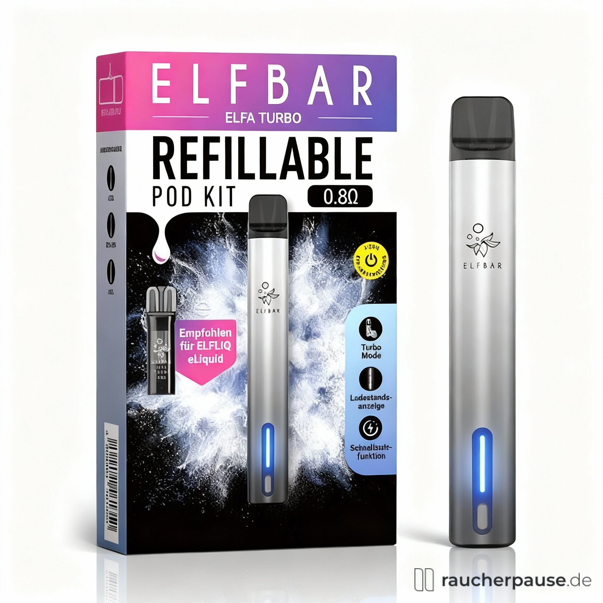 Elfbar ELFA TURBO Pod Kit Aurora Black | Kompaktes Vape Pen Design | 550 mAh Akku | Turbo & Durable Modi
