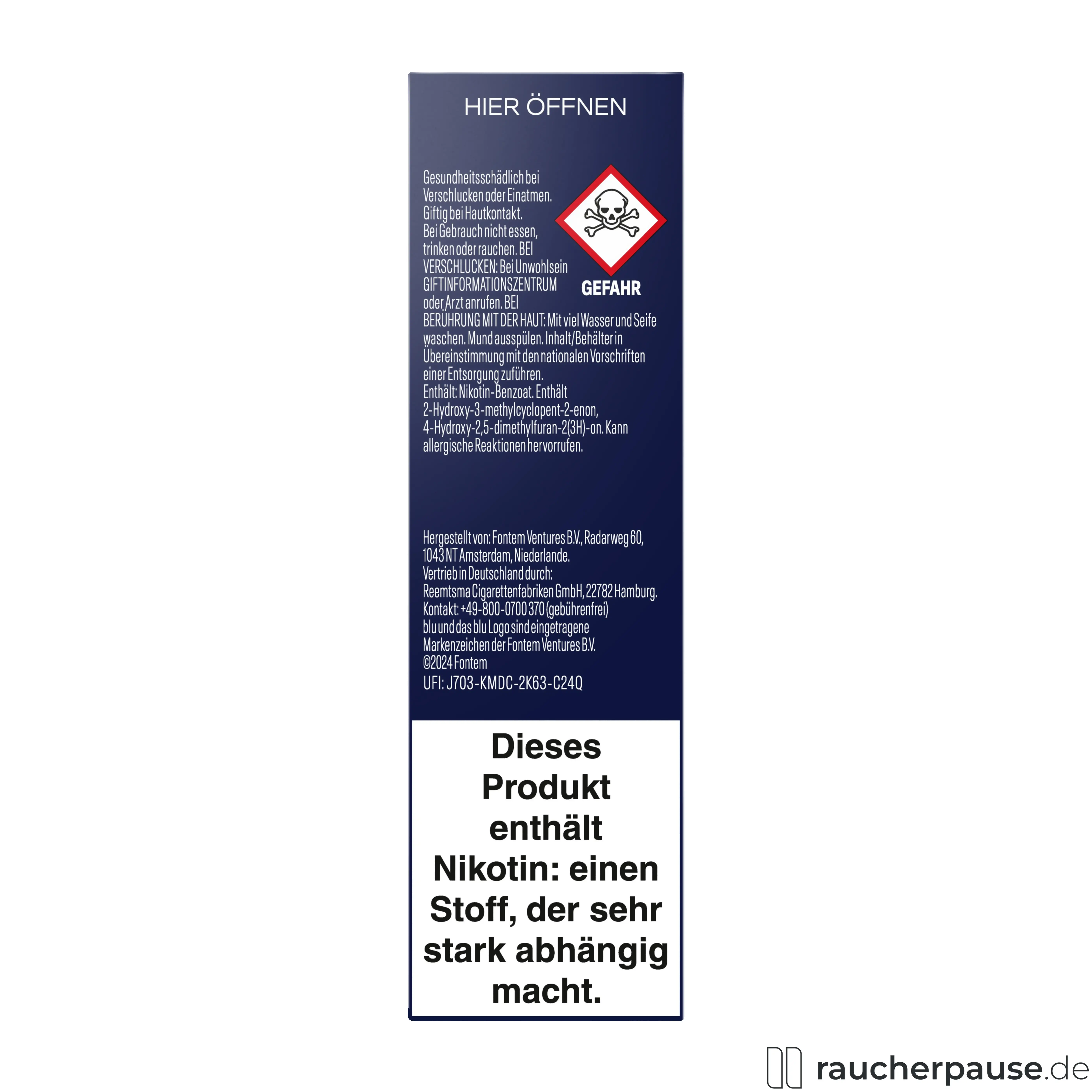 Blu Pod Creamy Tobacco 18mg/ml Nikotin in blauer Dose mit weißem 'blu'-Logo auf dunkelblauem Hintergrund, kompatibel mit Blu Bar Kit E-Zigarette.