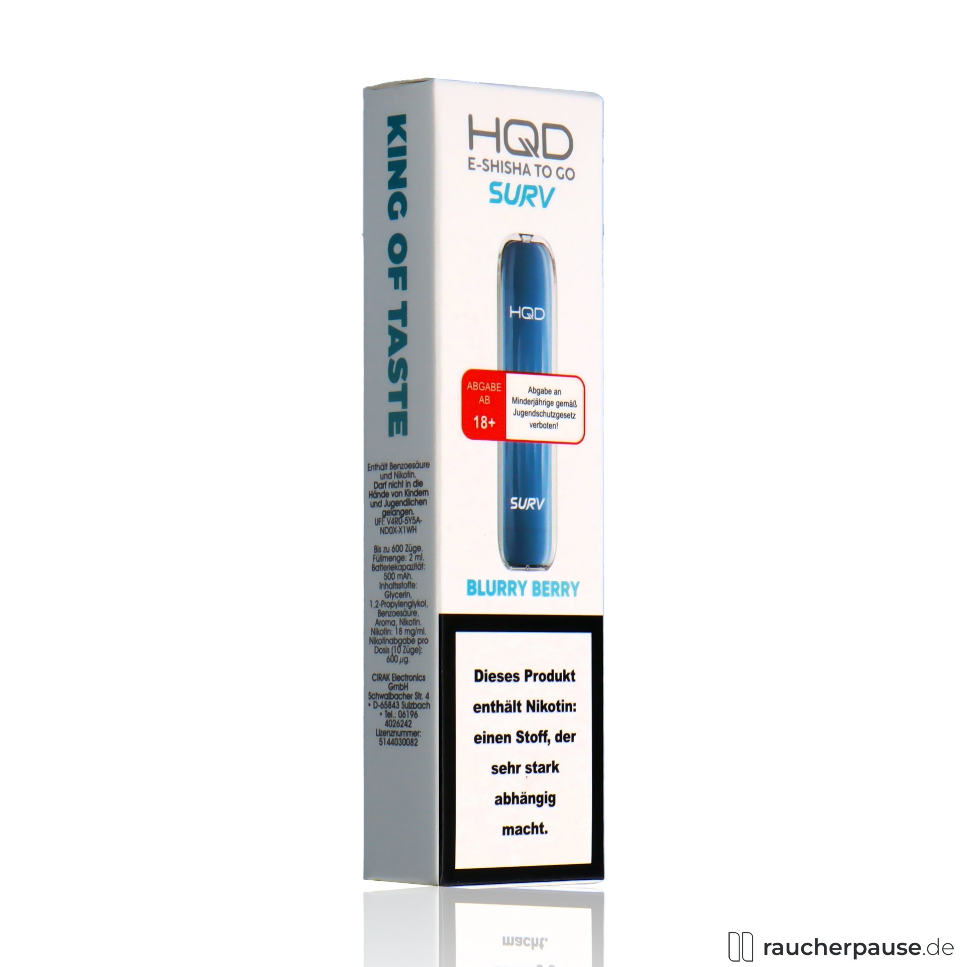 hqd, hqd surv einweg e shisha blue razz blurry berry ml nikotin zuege , packshot seitlich