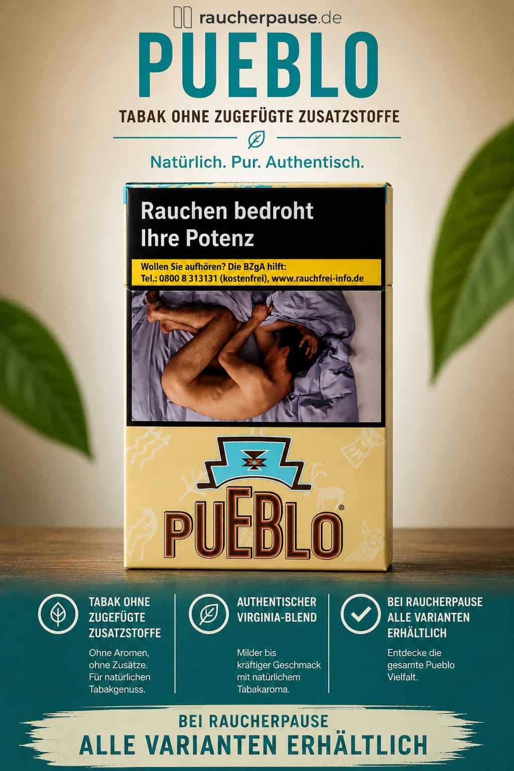 Pueblo Zigaretten ohne Zusatzstoffe mit natürlichem American Blend Geschmack bei raucherpause.de kaufen
