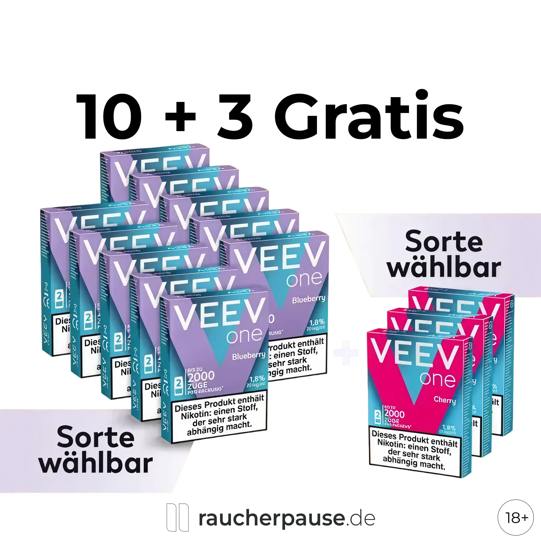 Banner für eine 10+3 Gratis Veev One Pods bei der bis zu 50% gespart werden kann