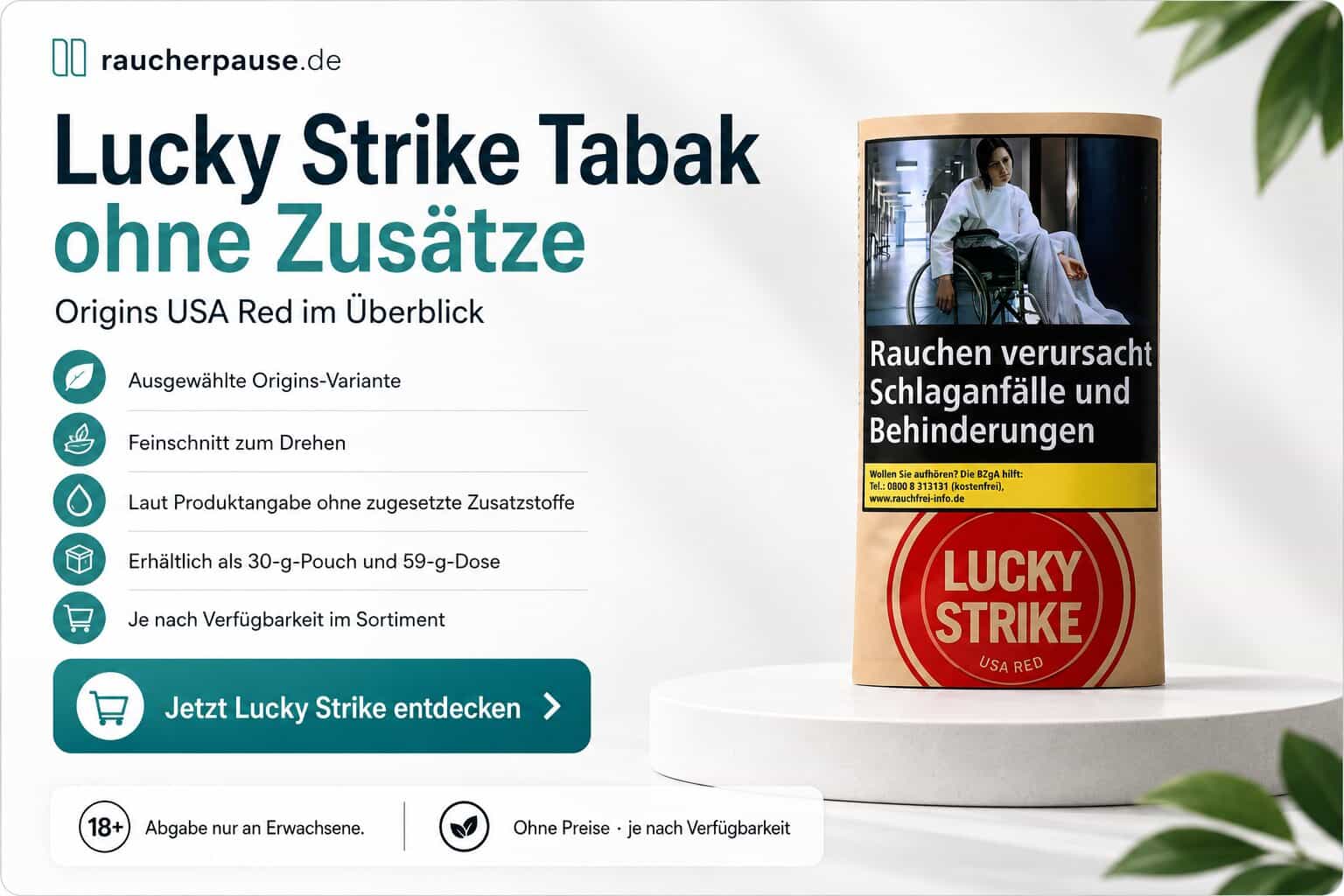 Lucky Strike Tabak ohne Zusätze mit Origins USA Red