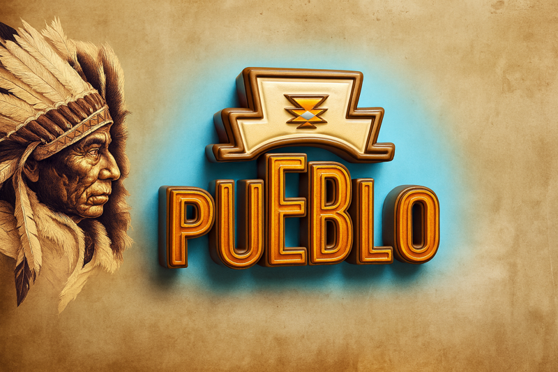 Pueblo Zigaretten Logo in 3-D mit Häuptling