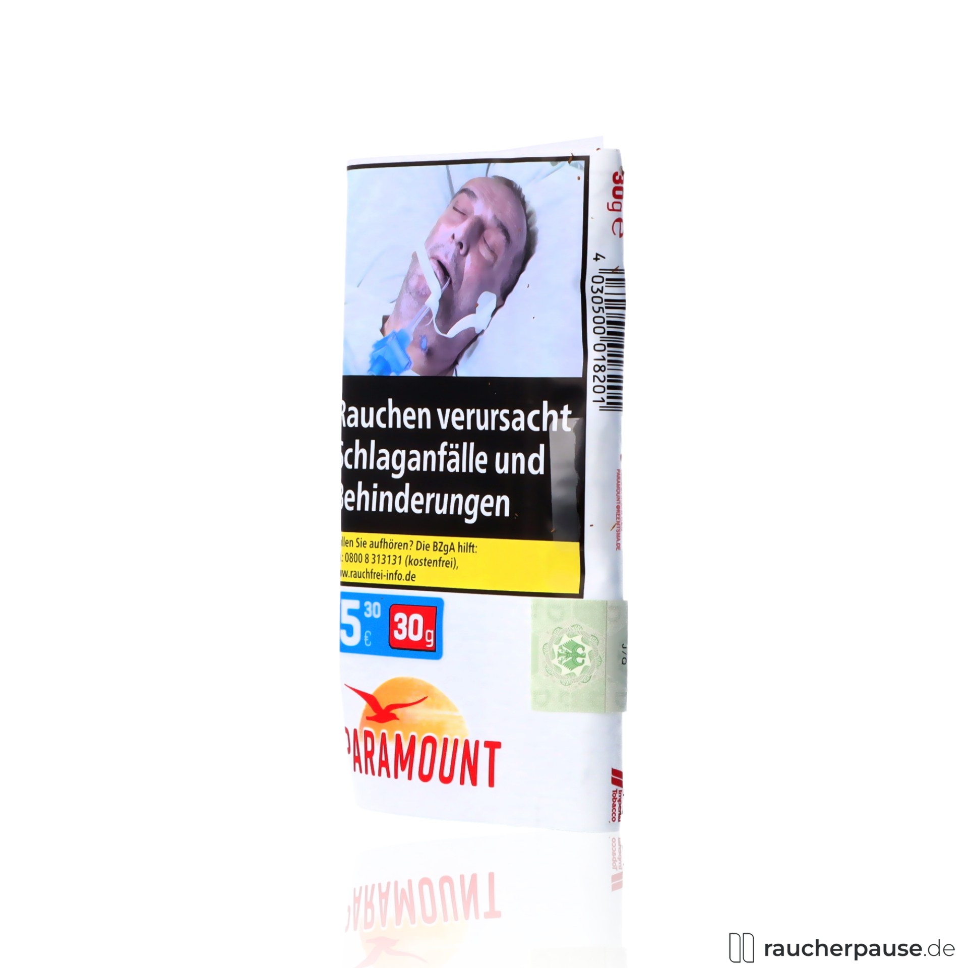 paramount drehtabak 30g american blend vollwuerzig pouch verpackung , packshot seitlich